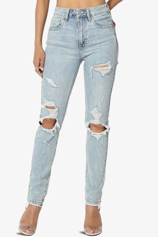 Tobi Ripped Super High Rise Mom Jeans in Light
