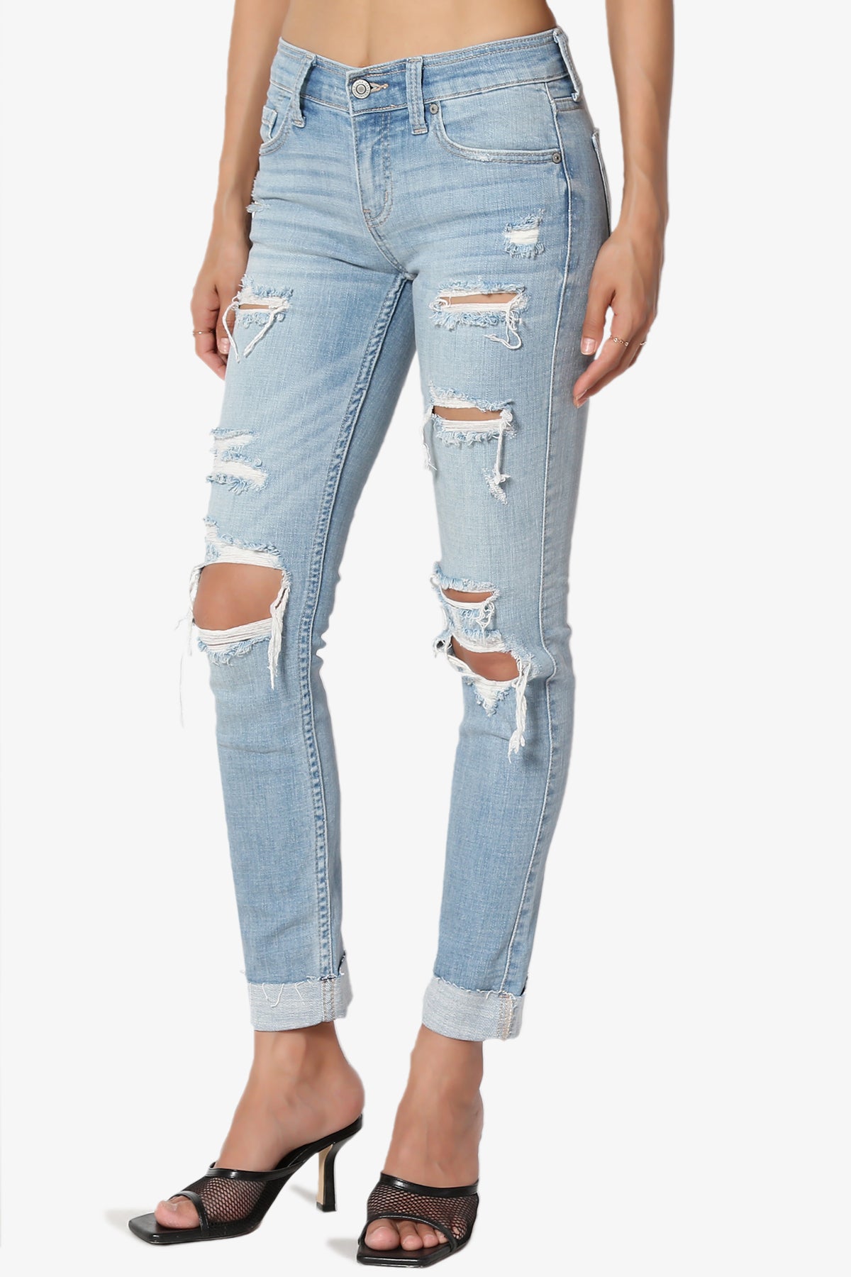 Sasha Distressed Cuffed Mid Rise Skinny Jeans LIGHT_3