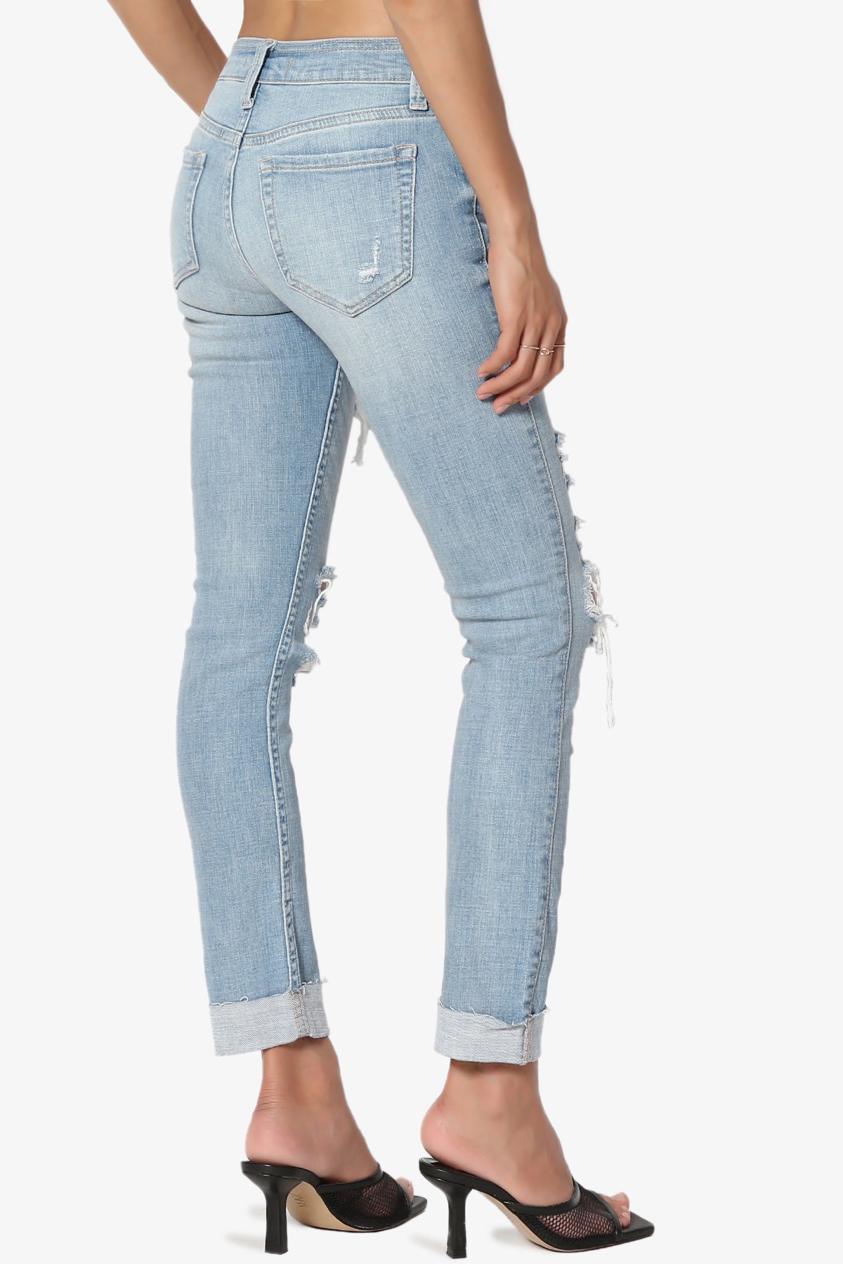 Sasha Distressed Cuffed Mid Rise Skinny Jeans LIGHT_4