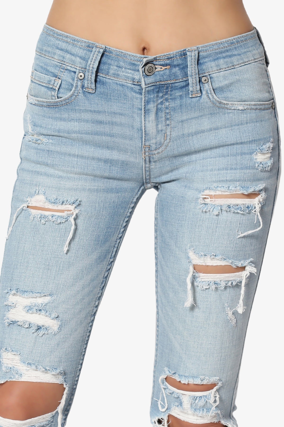 Sasha Distressed Cuffed Mid Rise Skinny Jeans LIGHT_5