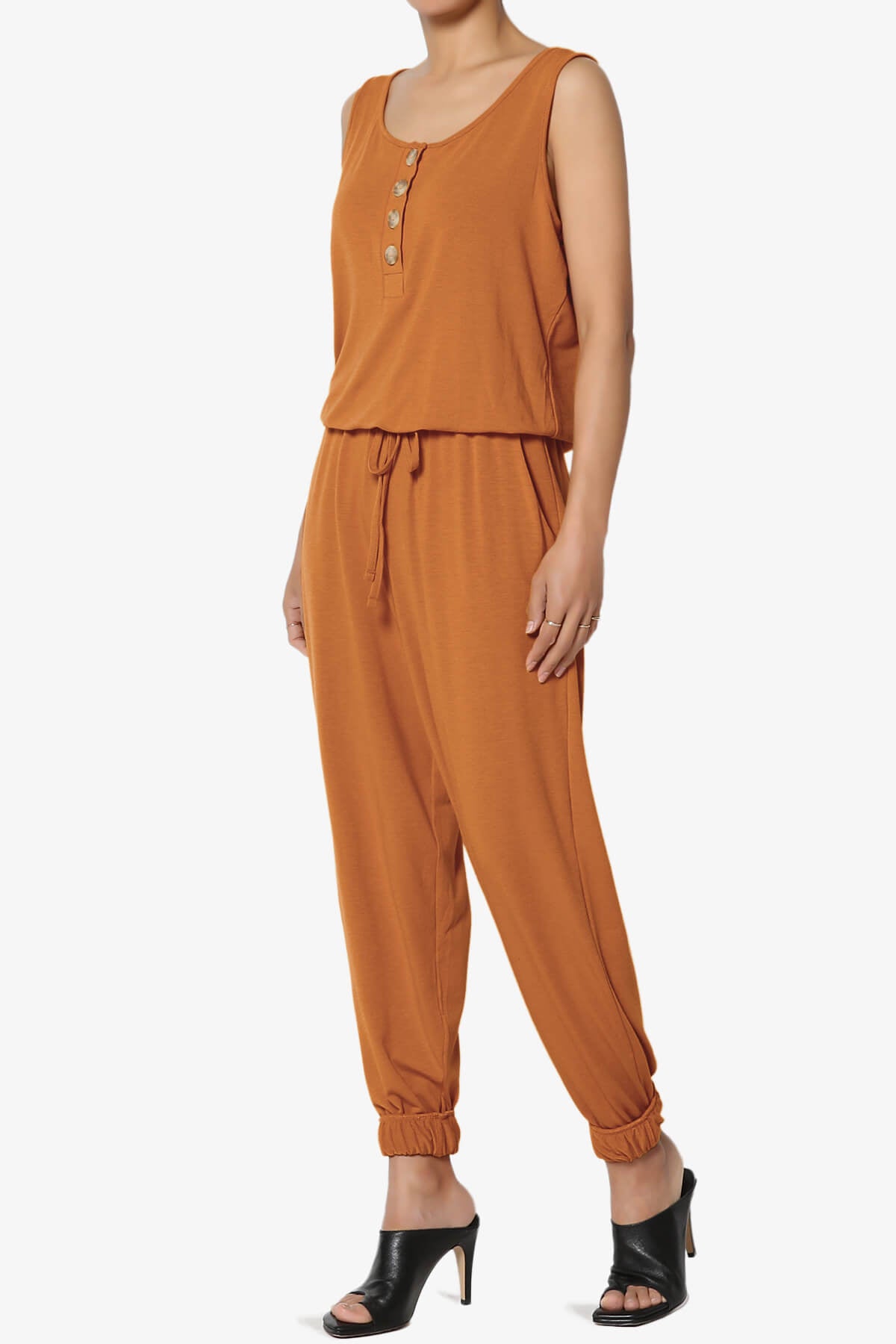 Entrada Button Scoop Neck Tank Jogger Jumpsuit ALMOND_3