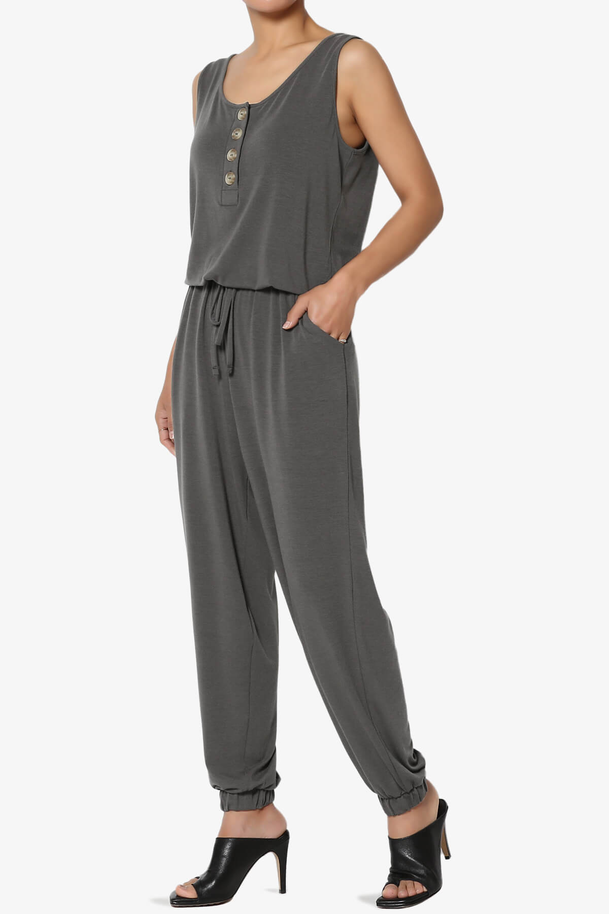 Entrada Button Scoop Neck Tank Jogger Jumpsuit ASH GREY_3