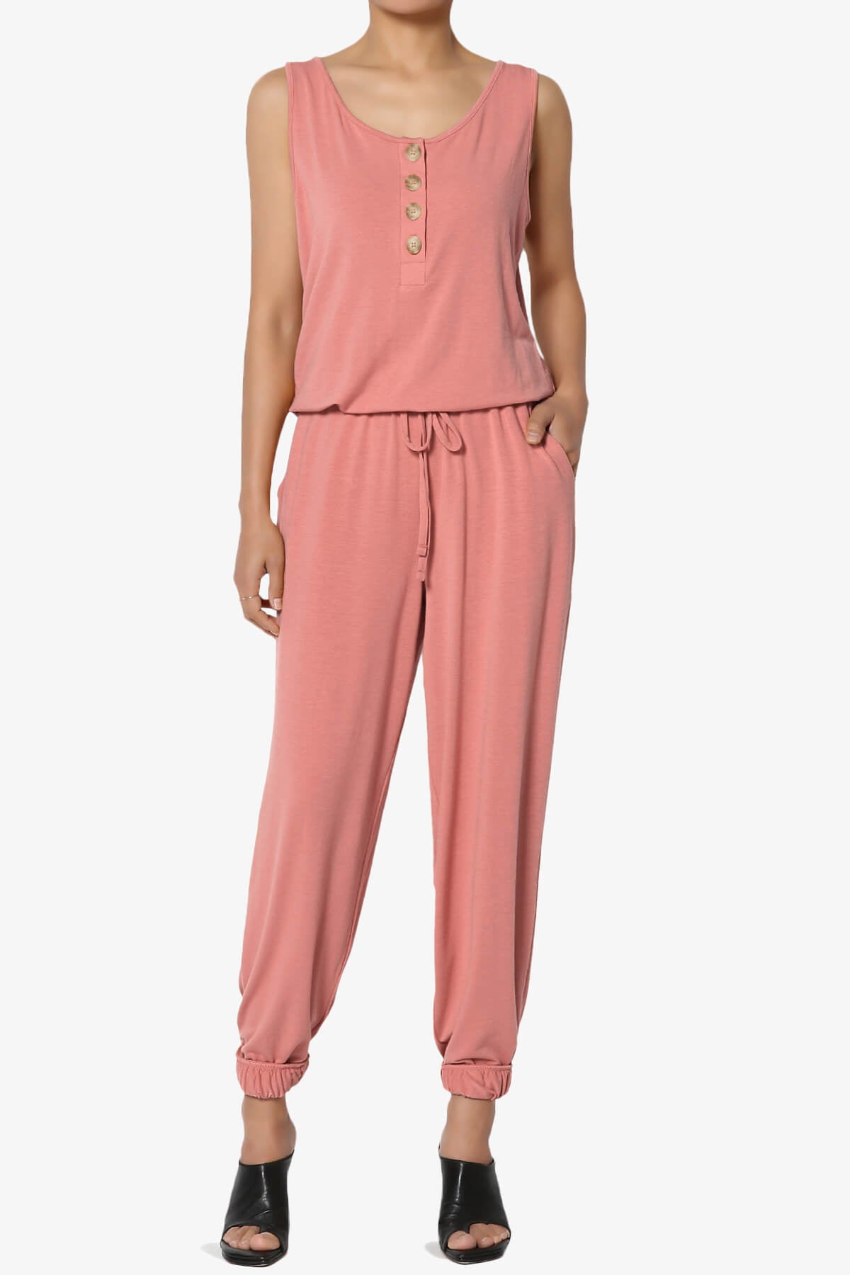 Entrada Button Scoop Neck Tank Jogger Jumpsuit ASH ROSE_1