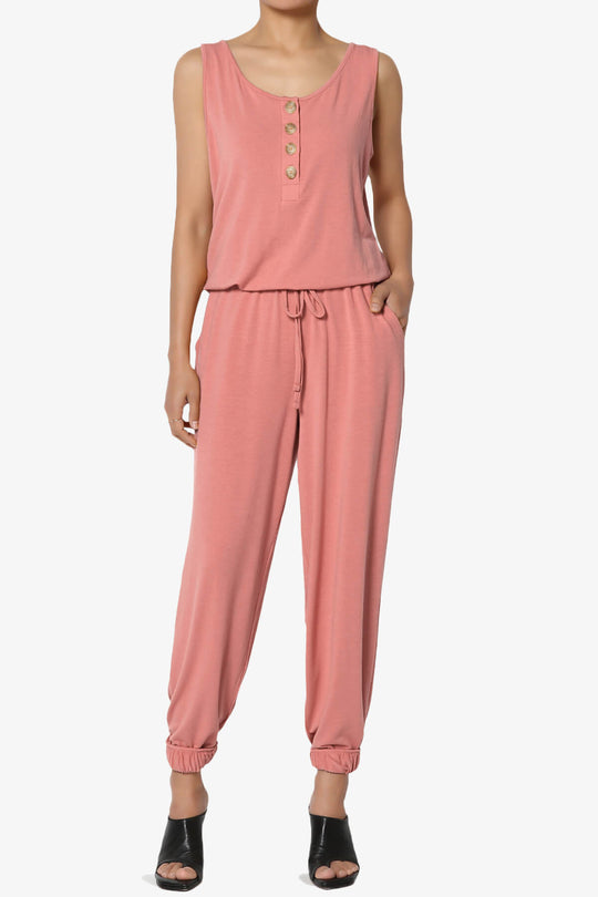 Entrada Button Scoop Neck Tank Jogger Jumpsuit PLUS