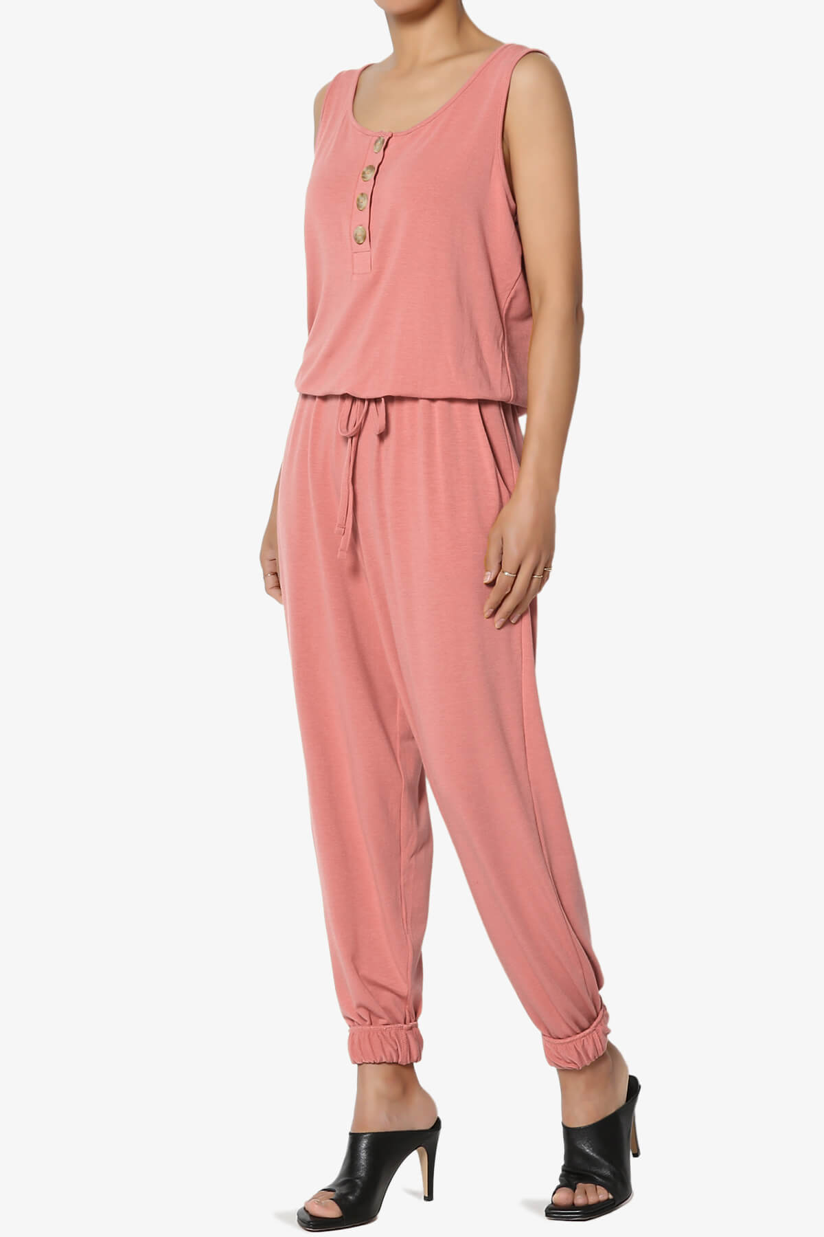 Entrada Button Scoop Neck Tank Jogger Jumpsuit ASH ROSE_3