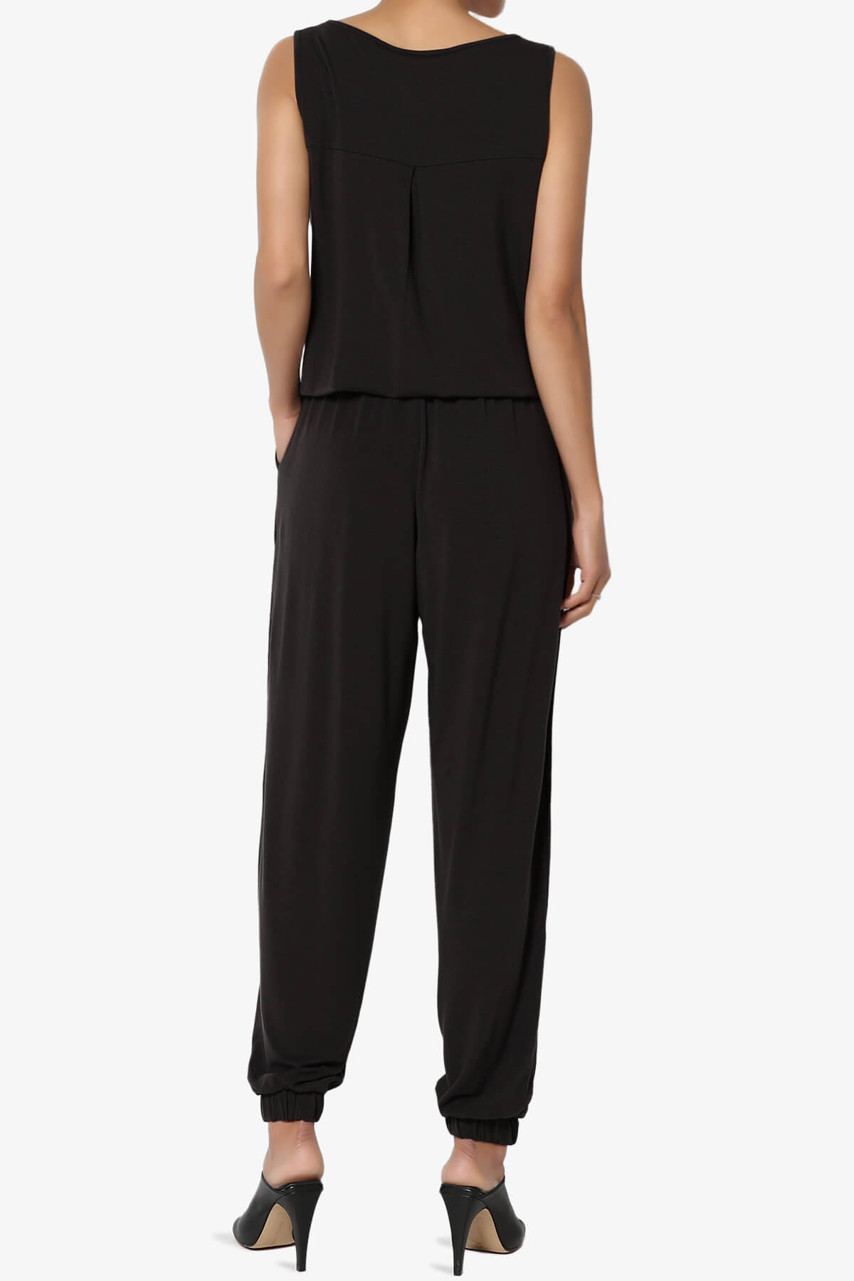 Entrada Button Scoop Neck Tank Jogger Jumpsuit BLACK_2