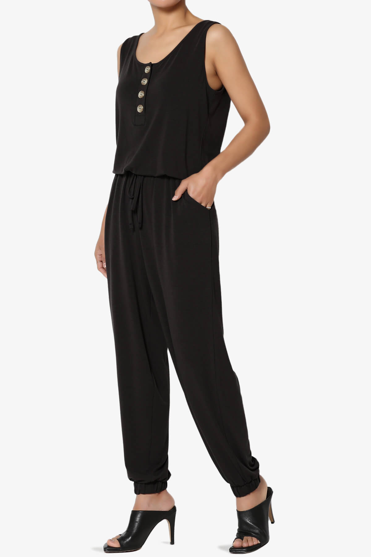 Entrada Button Scoop Neck Tank Jogger Jumpsuit BLACK_3
