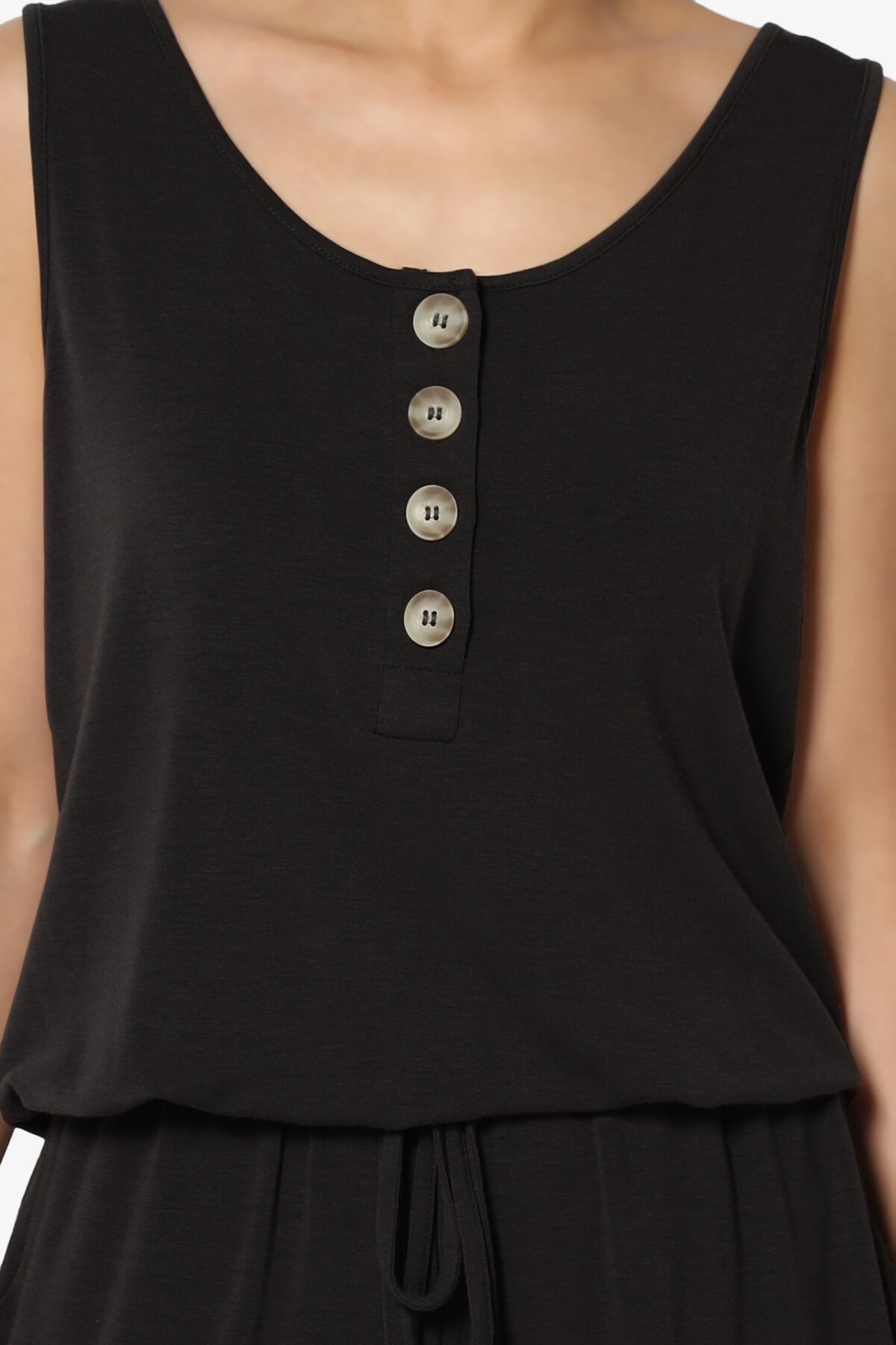 Entrada Button Scoop Neck Tank Jogger Jumpsuit BLACK_5