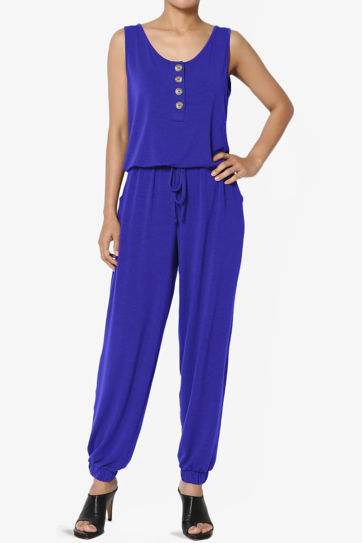 Entrada Button Scoop Neck Tank Jogger Jumpsuit BRIGHT BLUE_1