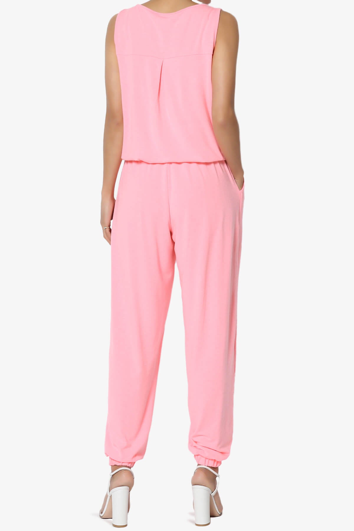 Entrada Button Scoop Neck Tank Jogger Jumpsuit BRIGHT PINK_2