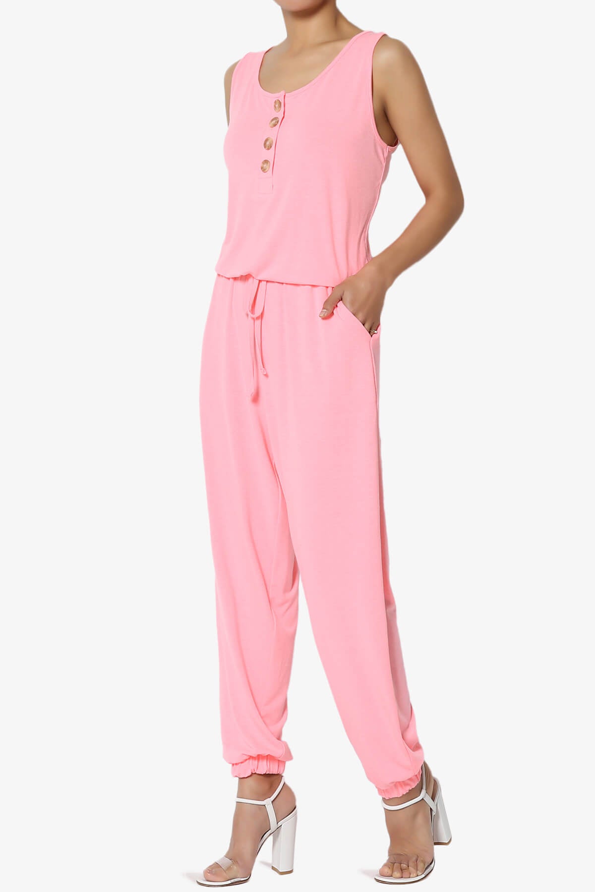 Entrada Button Scoop Neck Tank Jogger Jumpsuit BRIGHT PINK_3