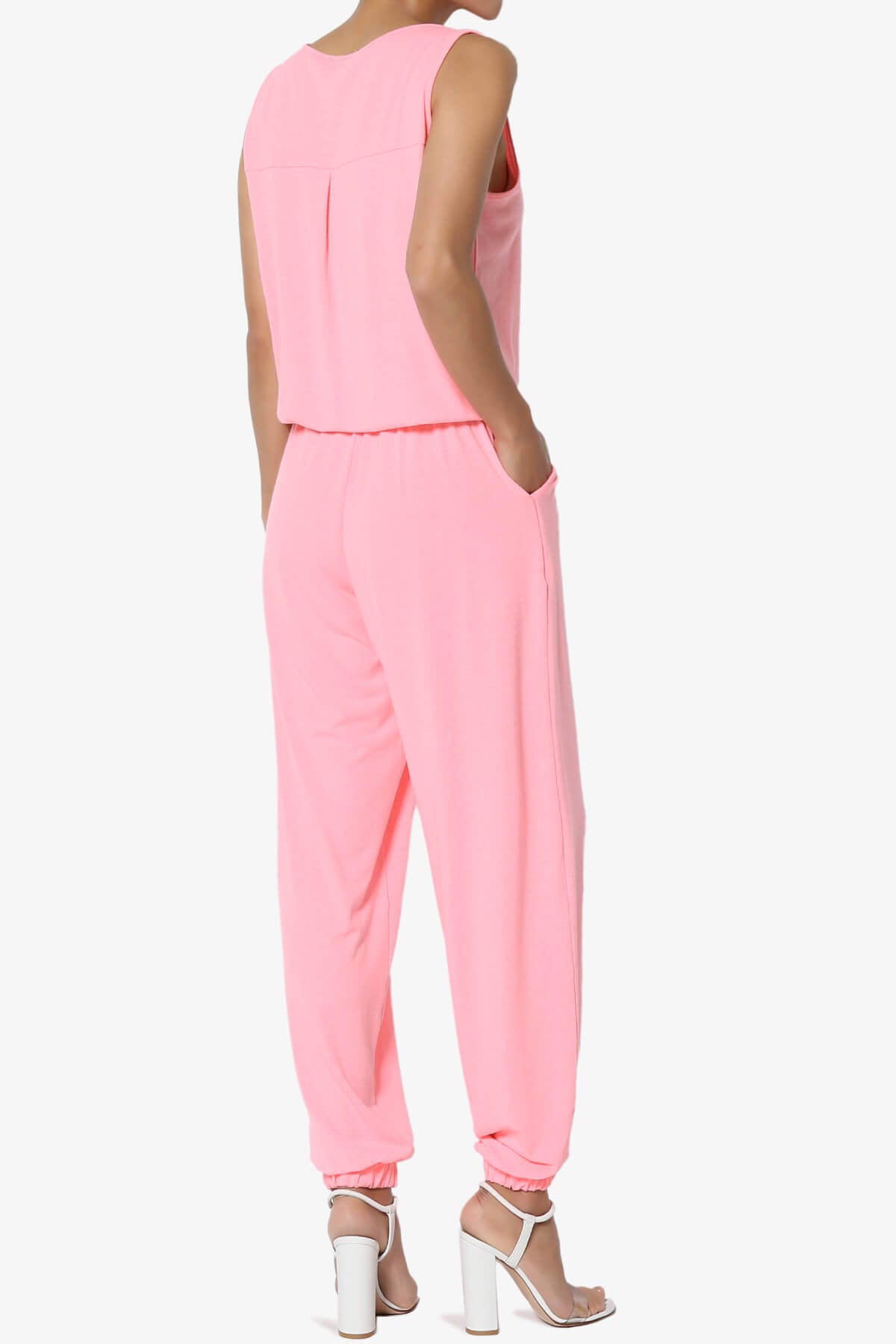 Entrada Button Scoop Neck Tank Jogger Jumpsuit BRIGHT PINK_4
