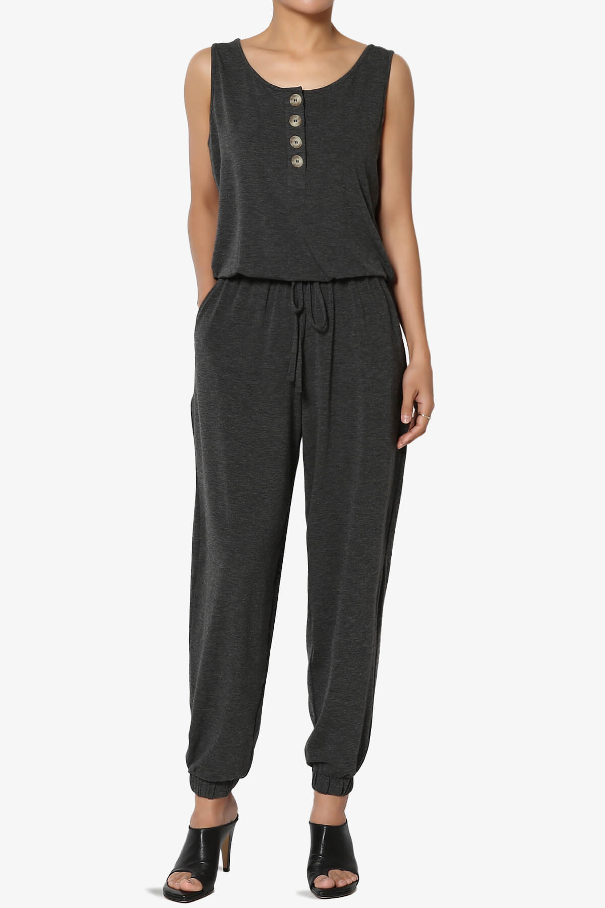 Entrada Button Scoop Neck Tank Jogger Jumpsuit CHARCOAL_1