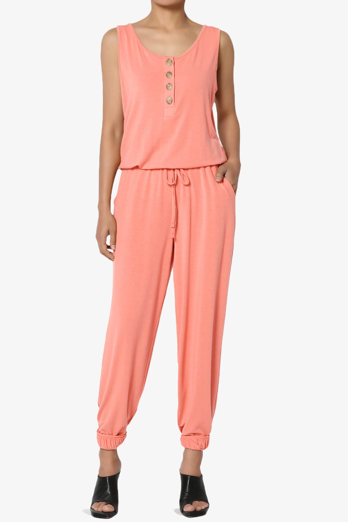 Entrada Button Scoop Neck Tank Jogger Jumpsuit CORAL_1