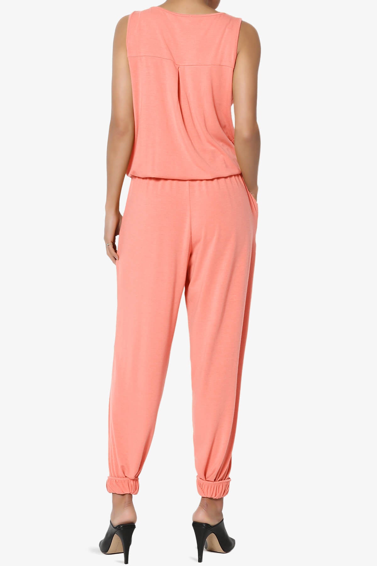 Entrada Button Scoop Neck Tank Jogger Jumpsuit CORAL_2
