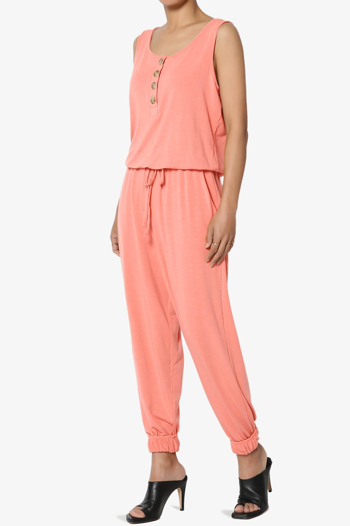 Entrada Button Scoop Neck Tank Jogger Jumpsuit CORAL_3