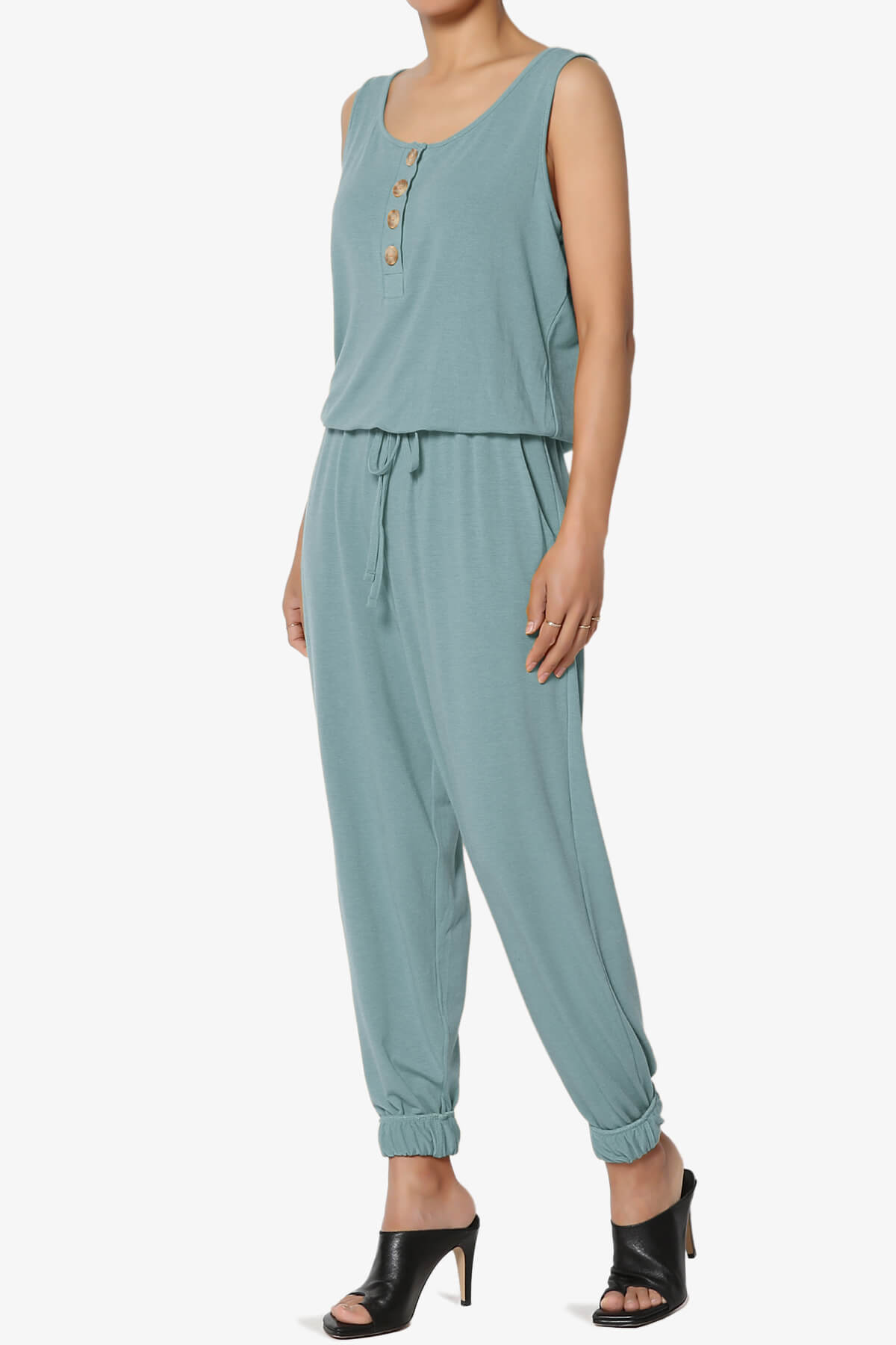 Entrada Button Scoop Neck Tank Jogger Jumpsuit DUSTY BLUE_3