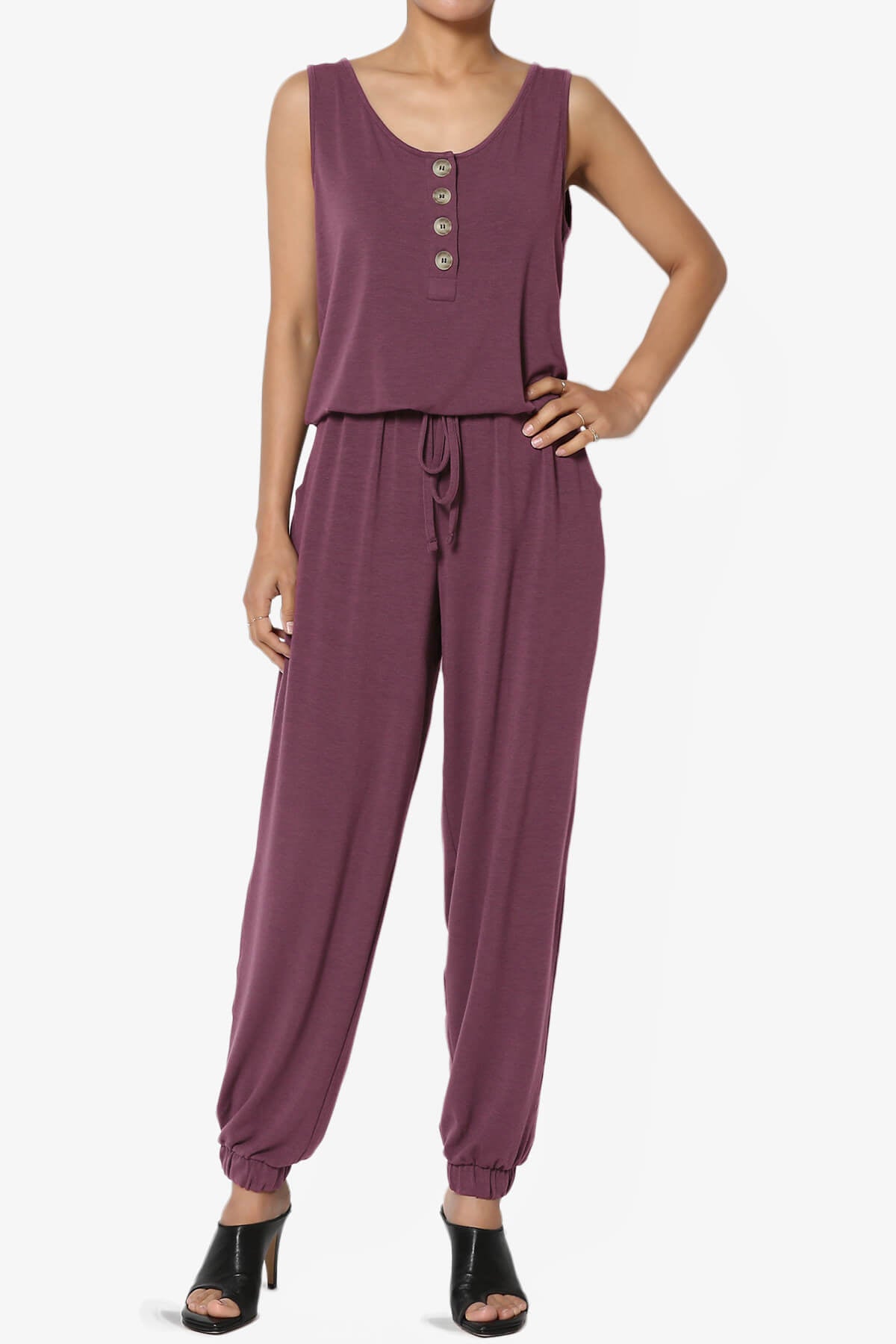 Entrada Button Scoop Neck Tank Jogger Jumpsuit DUSTY PLUM_1