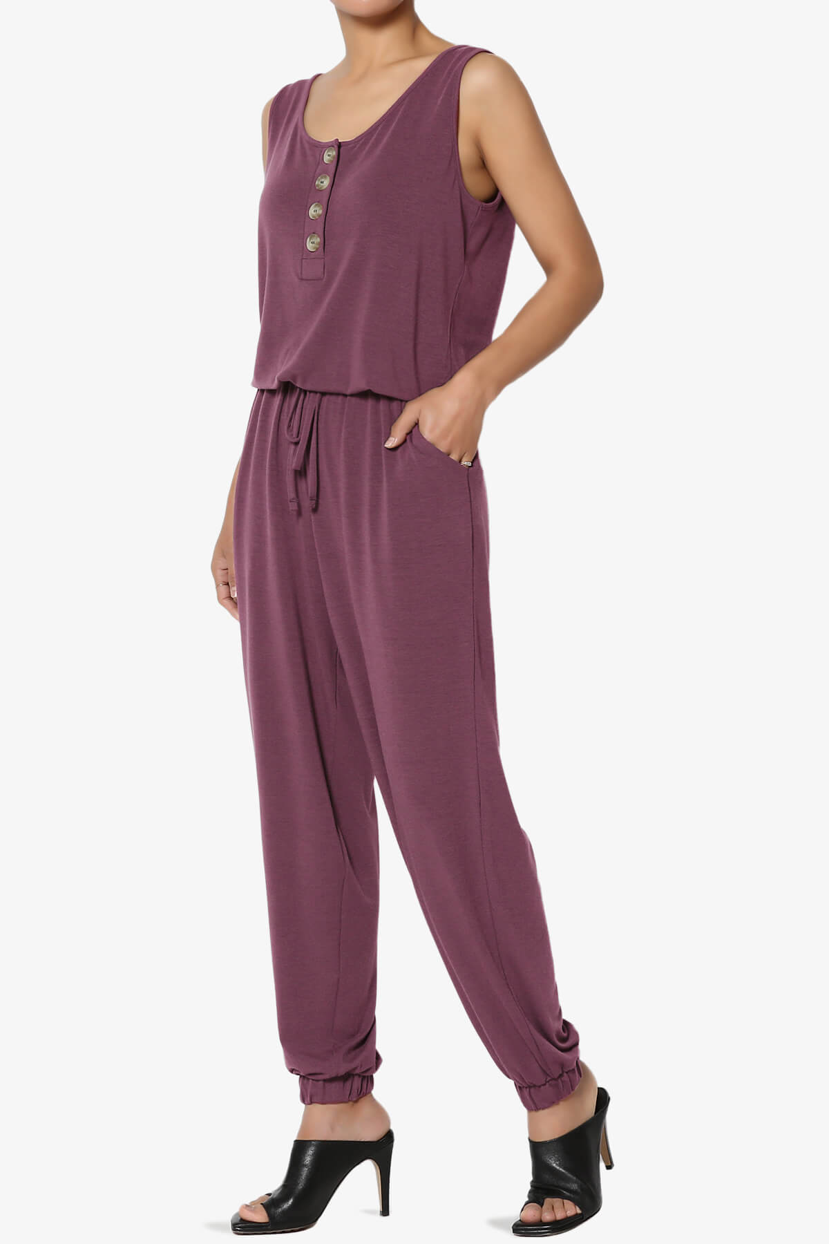 Entrada Button Scoop Neck Tank Jogger Jumpsuit DUSTY PLUM_3
