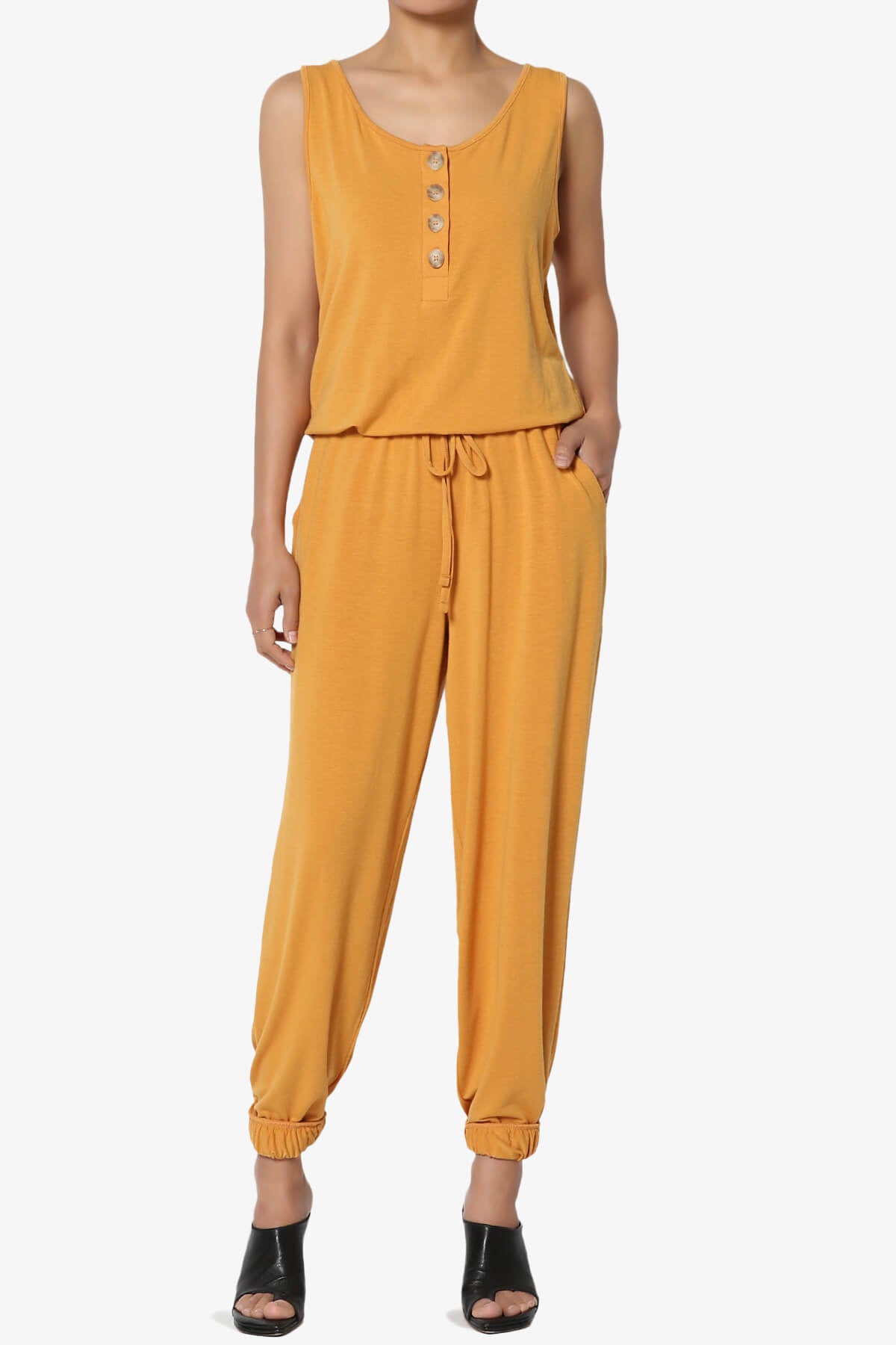 Entrada Button Scoop Neck Tank Jogger Jumpsuit GOLDEN MUSTARD_1