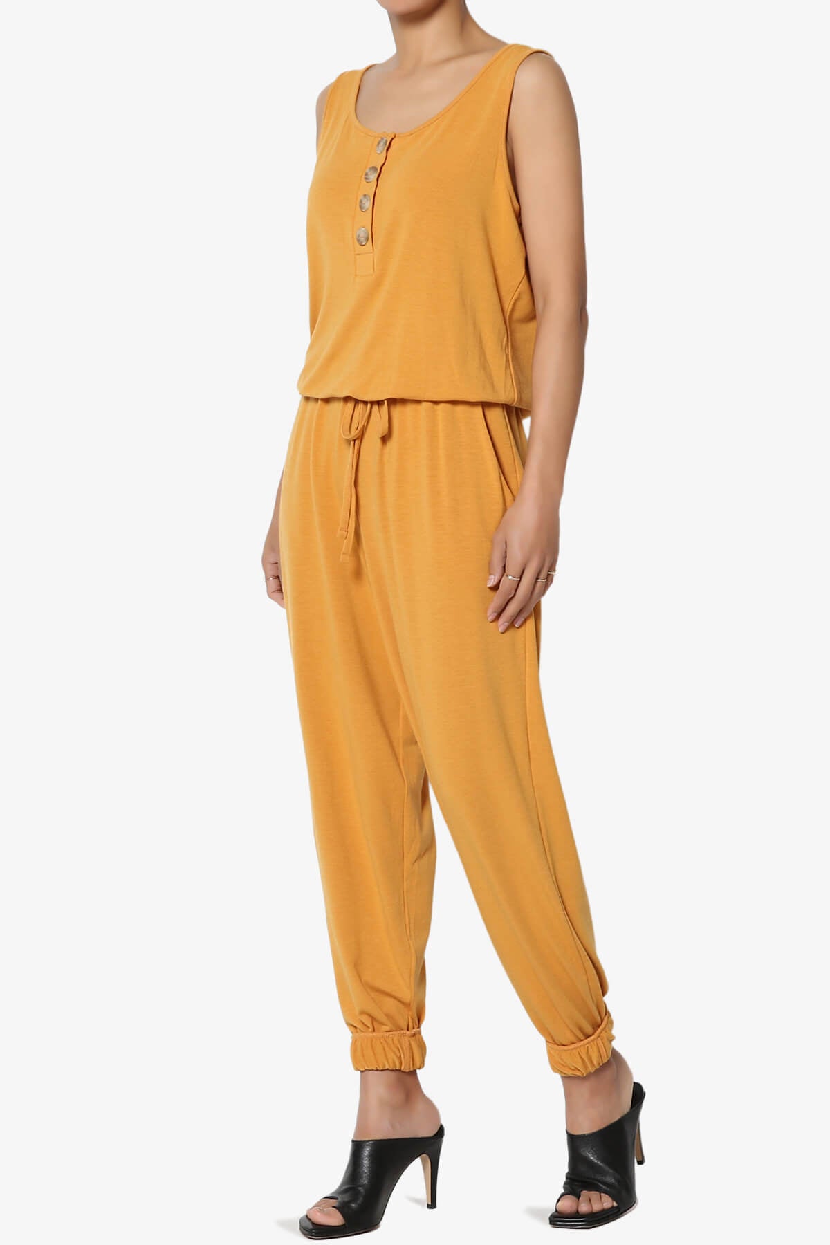 Entrada Button Scoop Neck Tank Jogger Jumpsuit GOLDEN MUSTARD_3