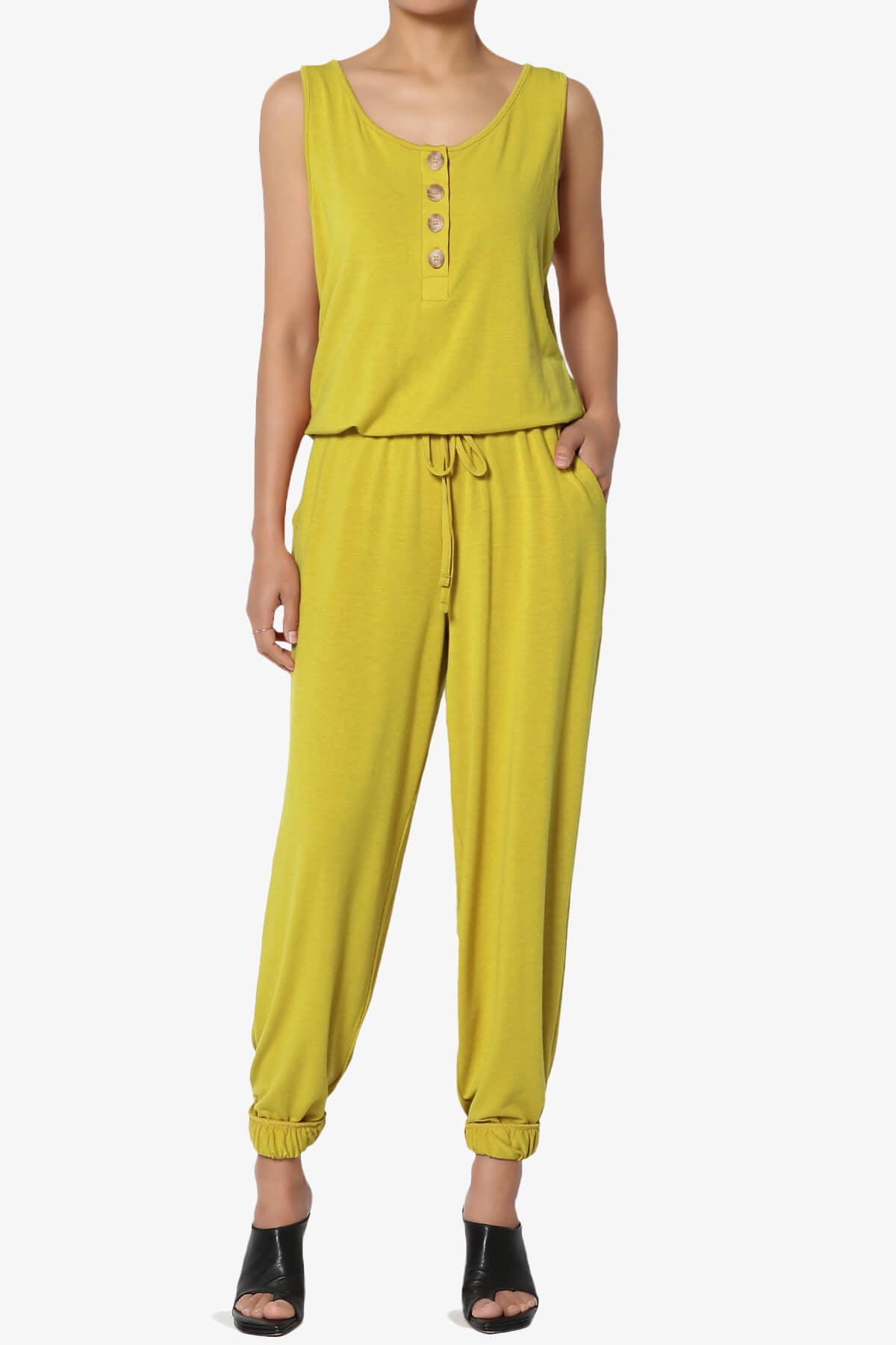 Entrada Button Scoop Neck Tank Jogger Jumpsuit GOLDEN WASABI_1