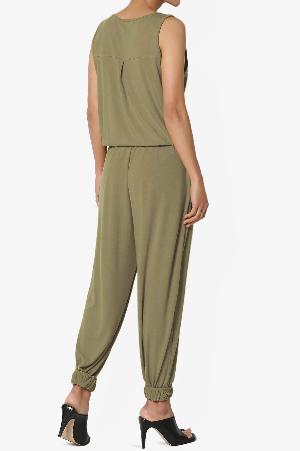 Entrada Button Scoop Neck Tank Jogger Jumpsuit KHAKI GREEN_4