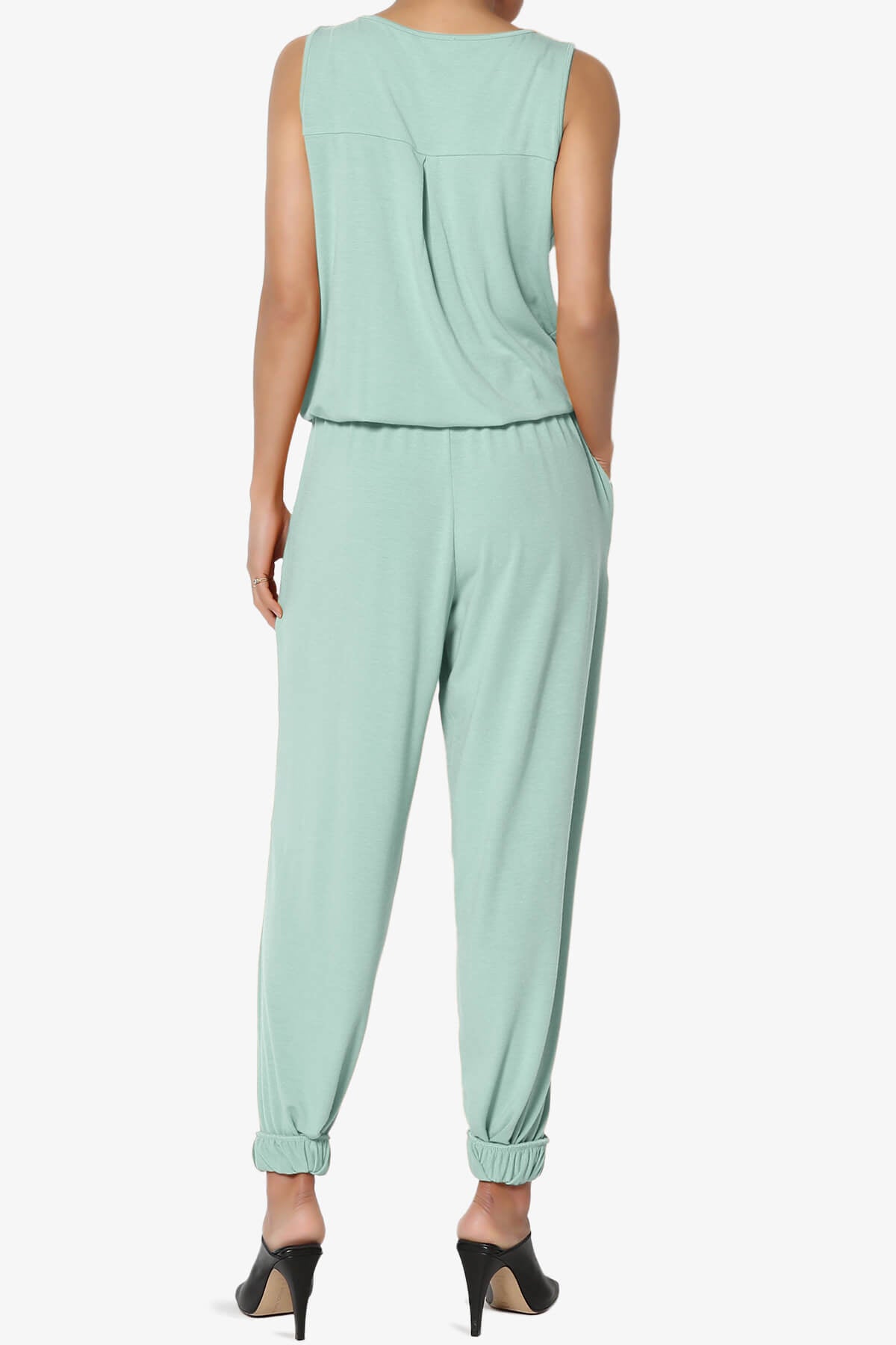 Entrada Button Scoop Neck Tank Jogger Jumpsuit LIGHT GREEN_2