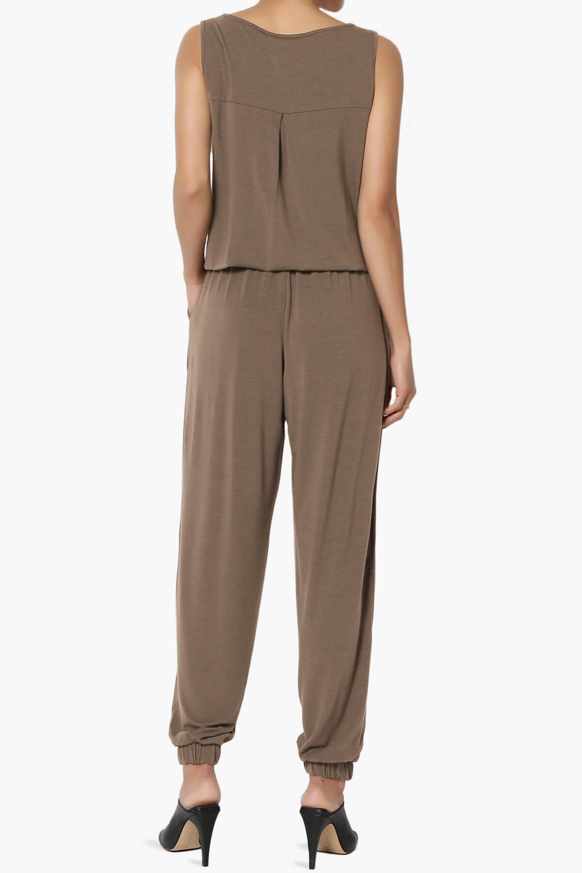 Entrada Button Scoop Neck Tank Jogger Jumpsuit MOCHA_2