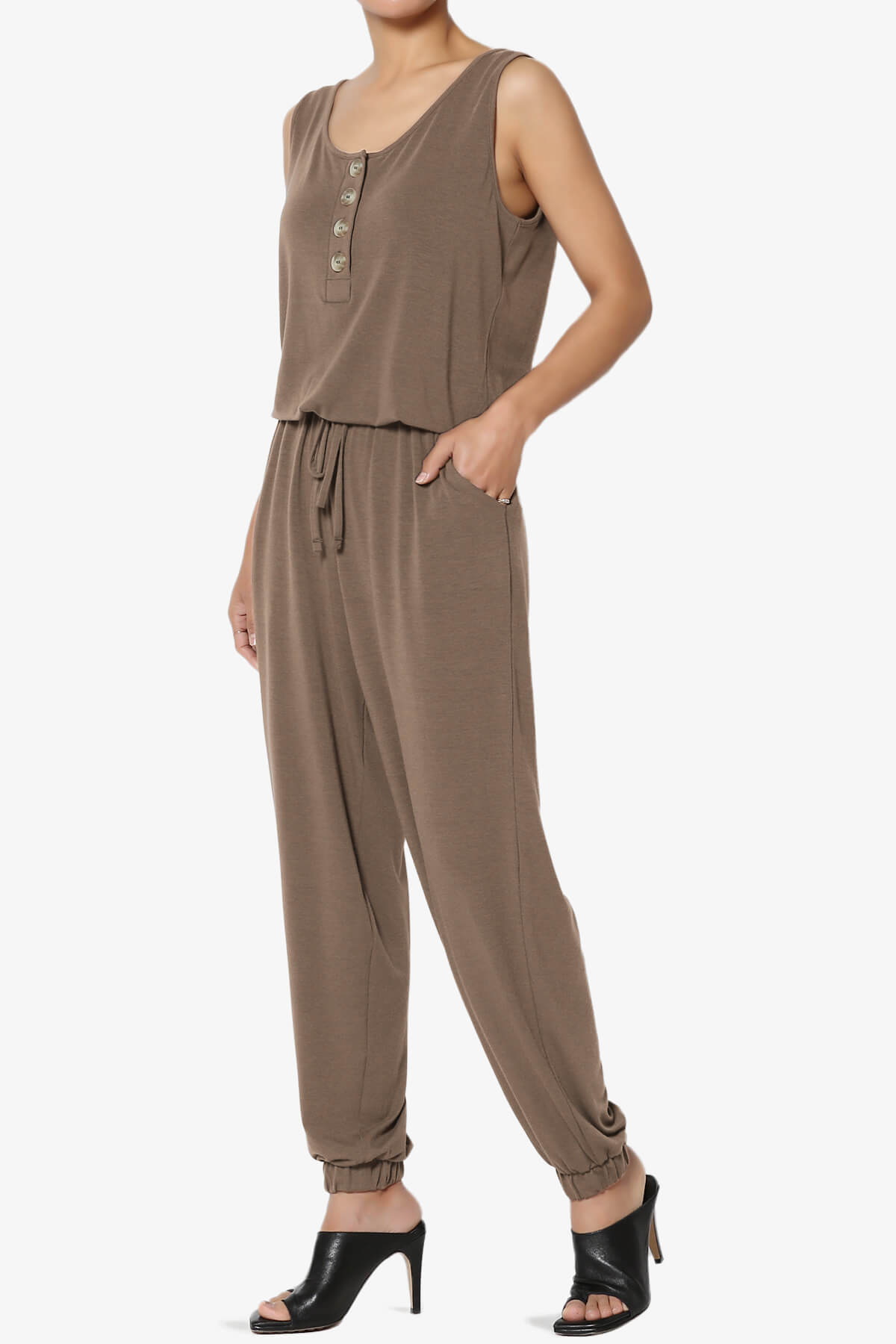 Entrada Button Scoop Neck Tank Jogger Jumpsuit MOCHA_3