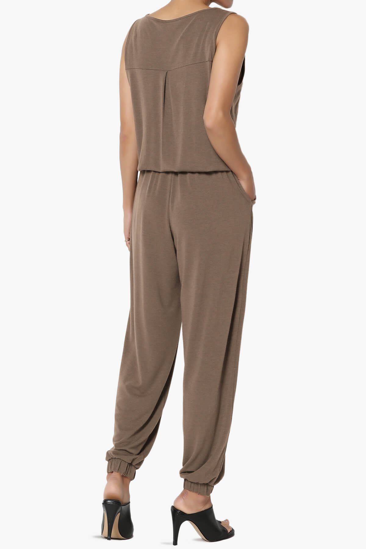 Entrada Button Scoop Neck Tank Jogger Jumpsuit MOCHA_4