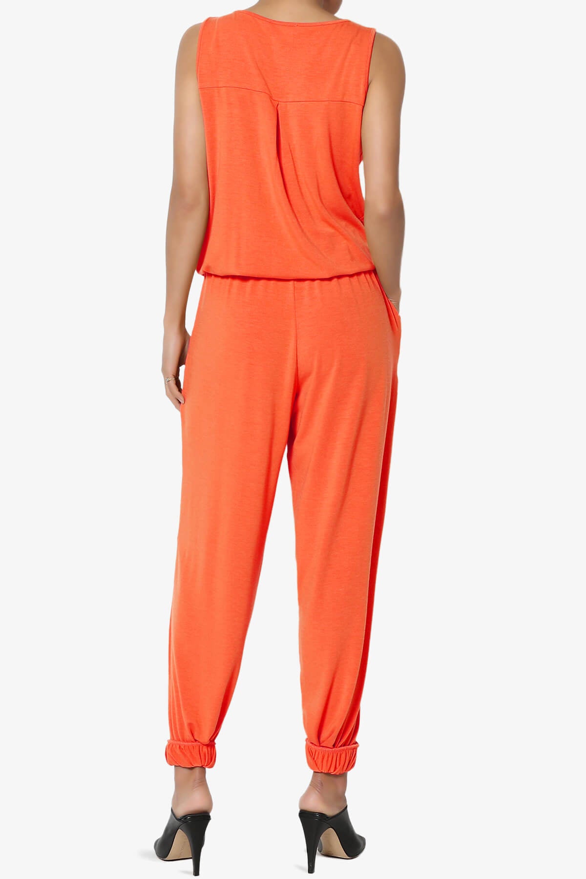 Entrada Button Scoop Neck Tank Jogger Jumpsuit ORANGE_2