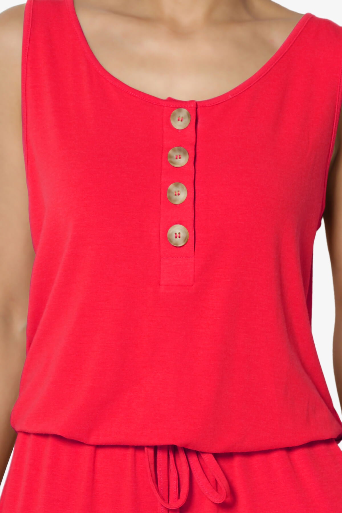 Entrada Button Scoop Neck Tank Jogger Jumpsuit RED_5