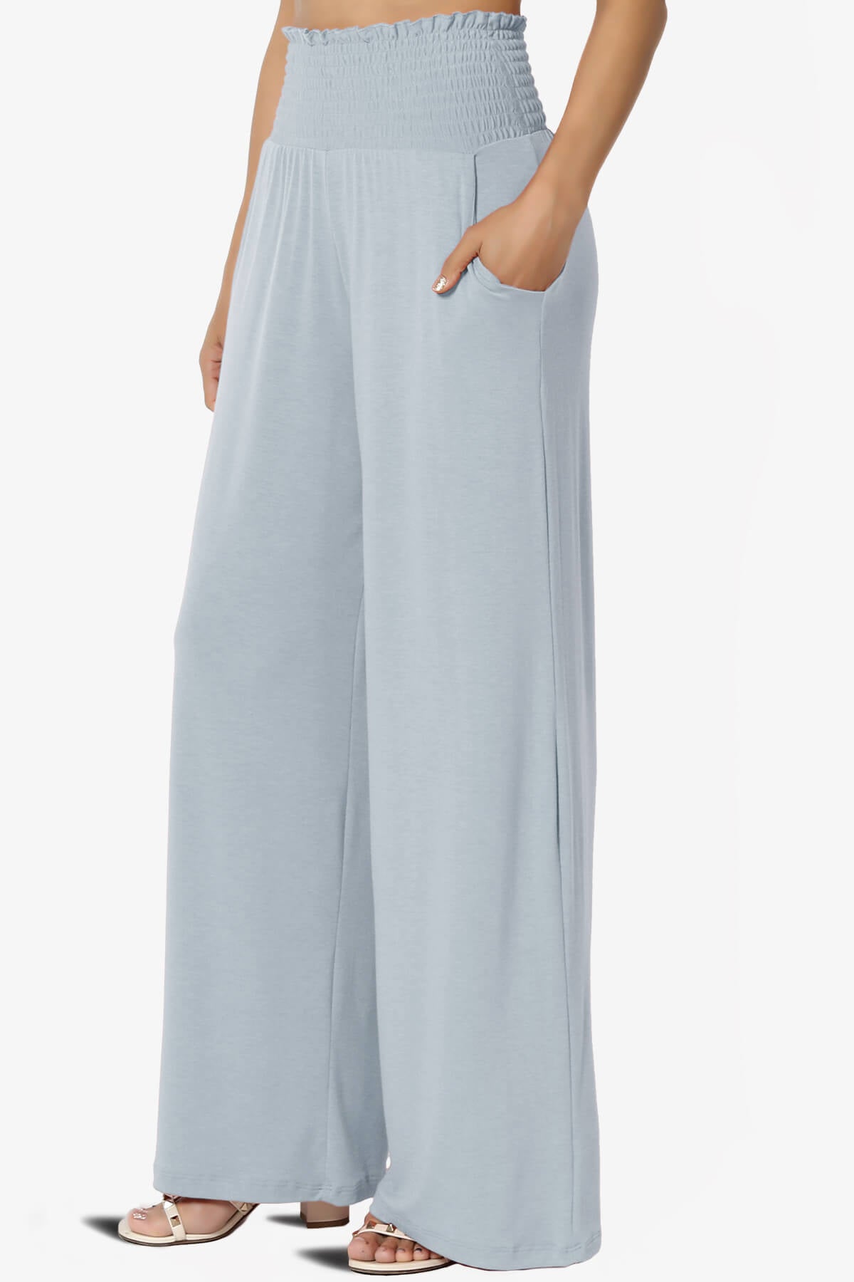 Estella Smocked Waist Lounge Pants ASH BLUE_3