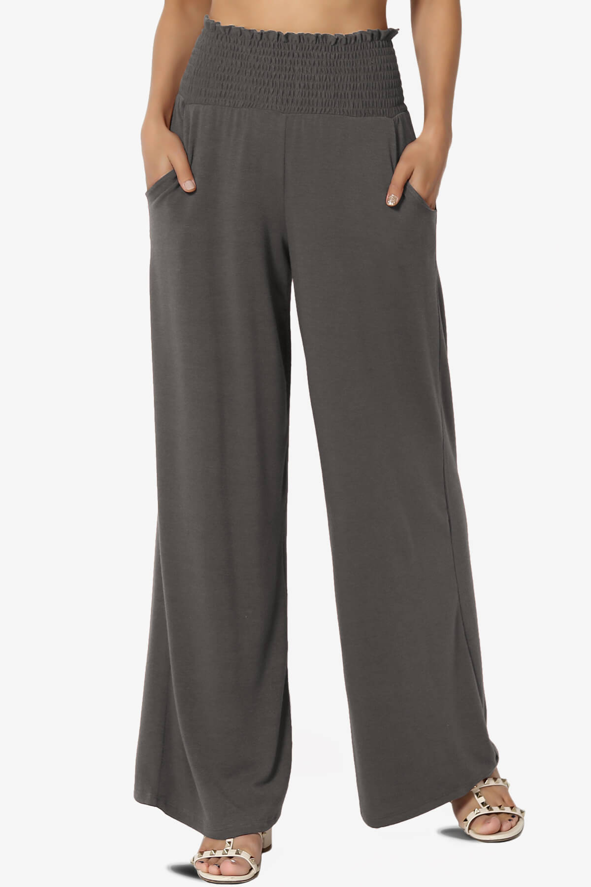 Estella Smocked Waist Lounge Pants ASH GREY_1