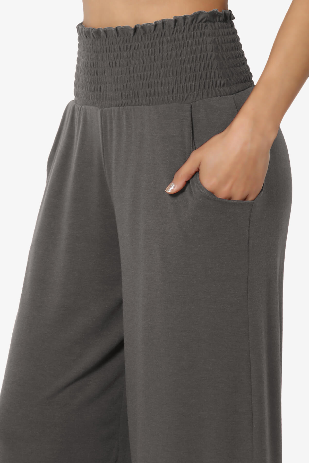 Estella Smocked Waist Lounge Pants ASH GREY_5