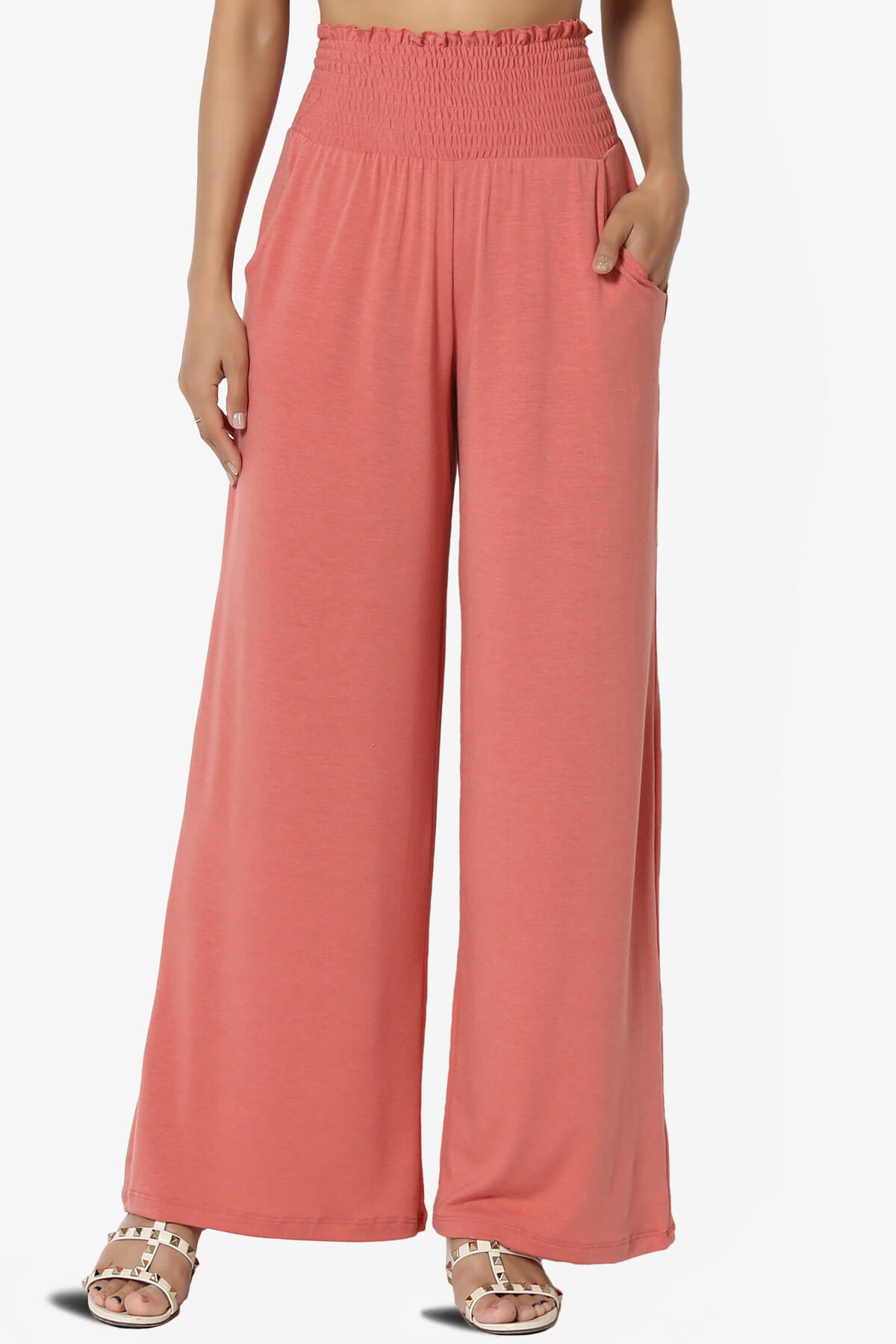Estella Smocked Waist Lounge Pants ASH ROSE_1
