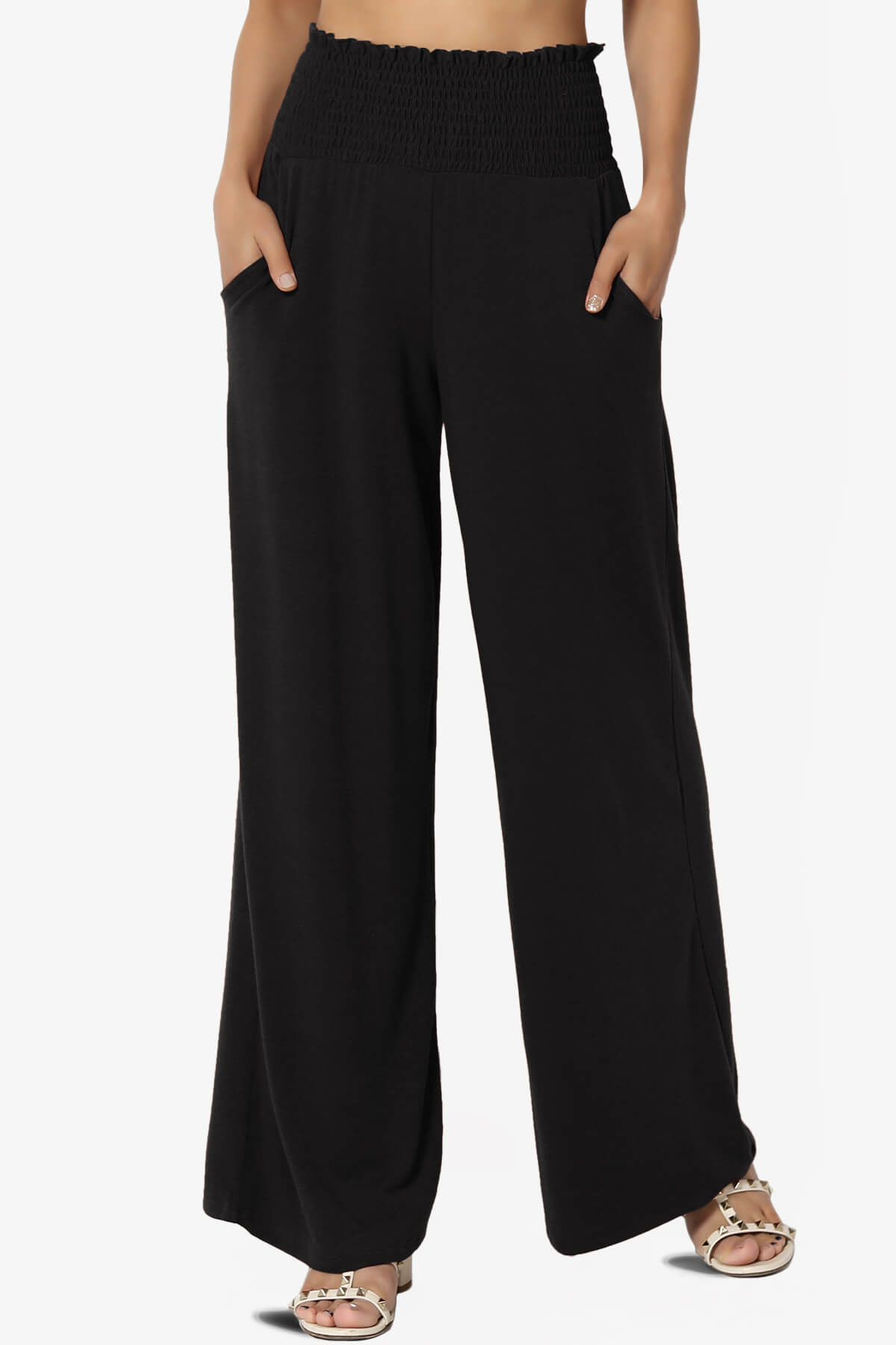 Estella Smocked Waist Lounge Pants BLACK_1
