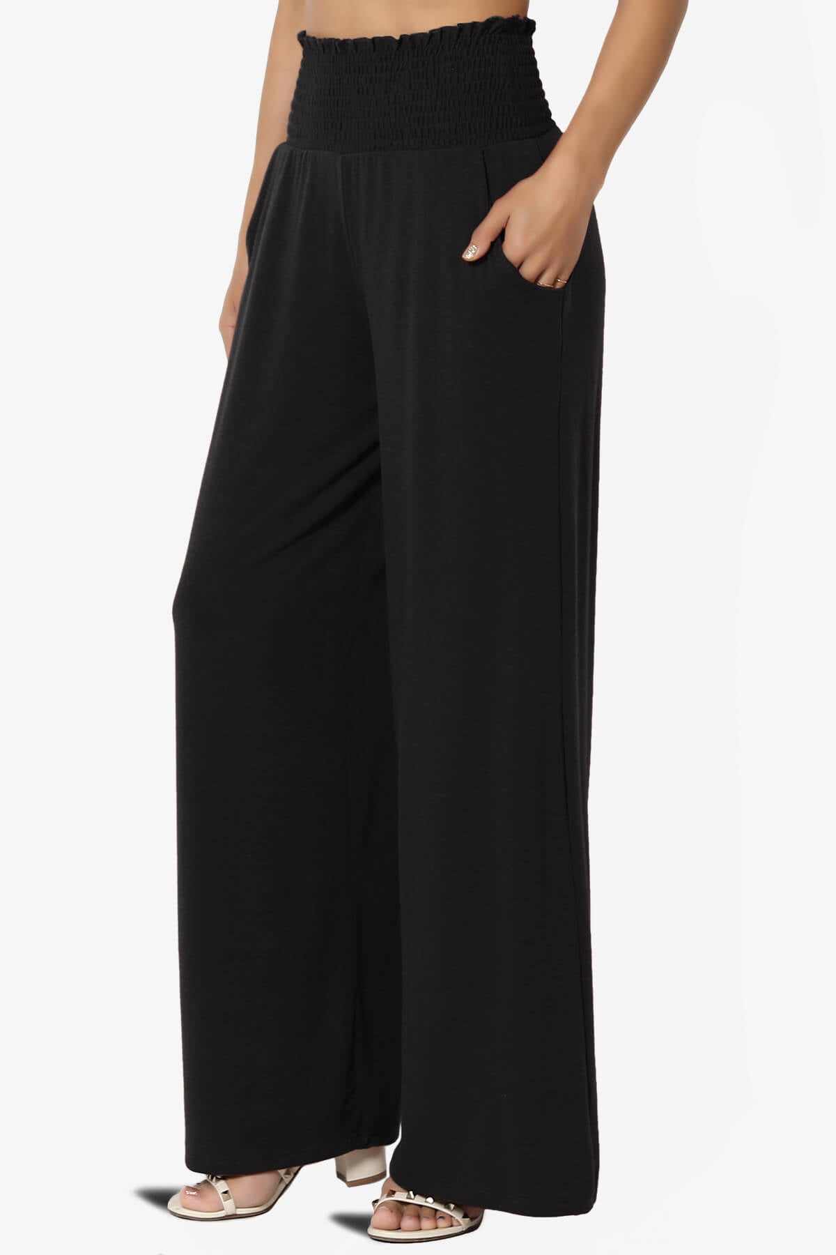 Estella Smocked Waist Lounge Pants BLACK_3