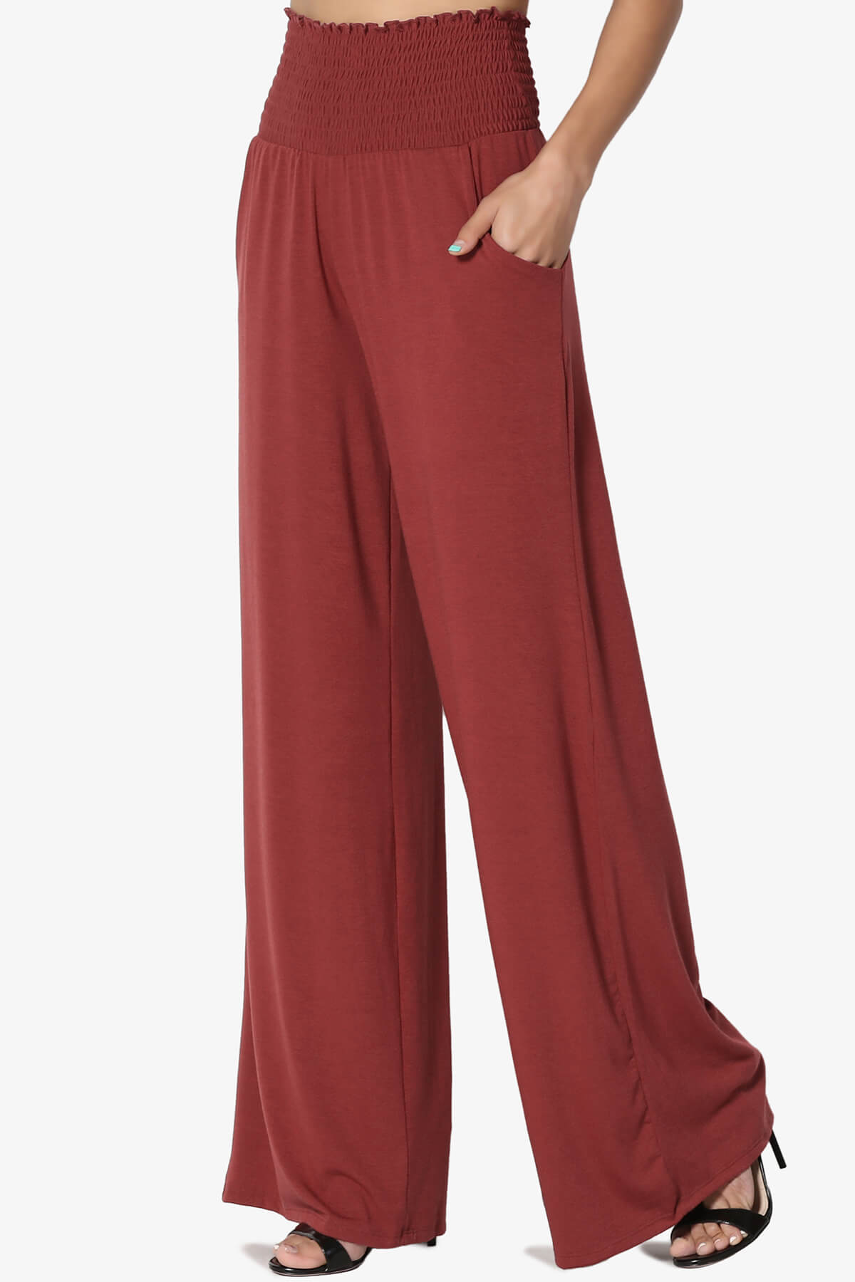 Estella Smocked Waist Lounge Pants BRICK_3