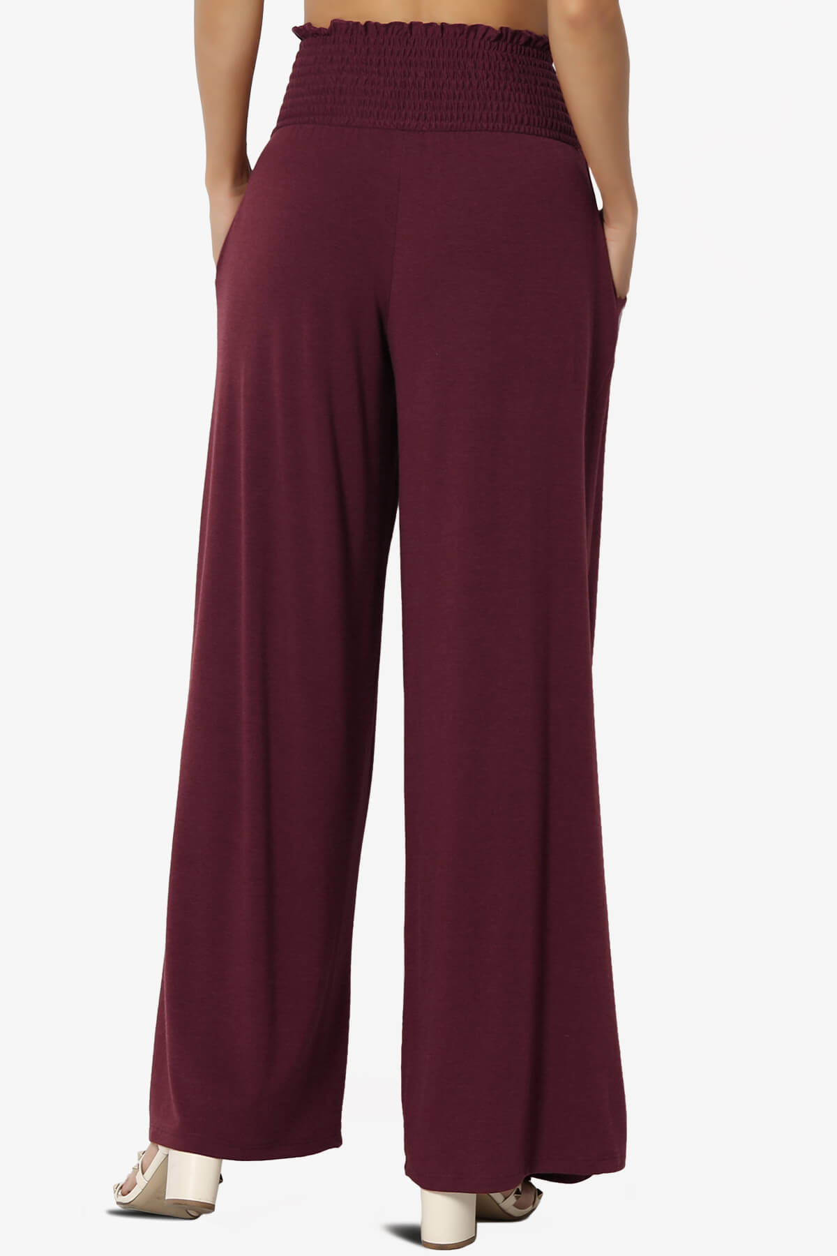 Estella Smocked Waist Lounge Pants DARK BURGUNDY_2