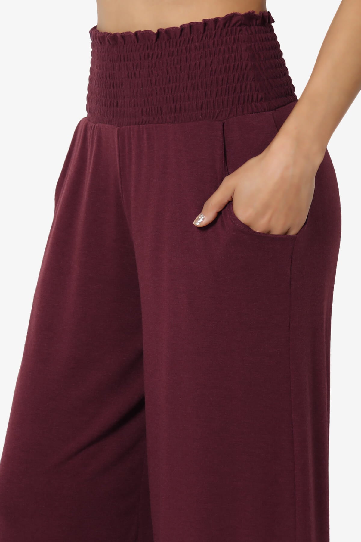 Estella Smocked Waist Lounge Pants DARK BURGUNDY_5