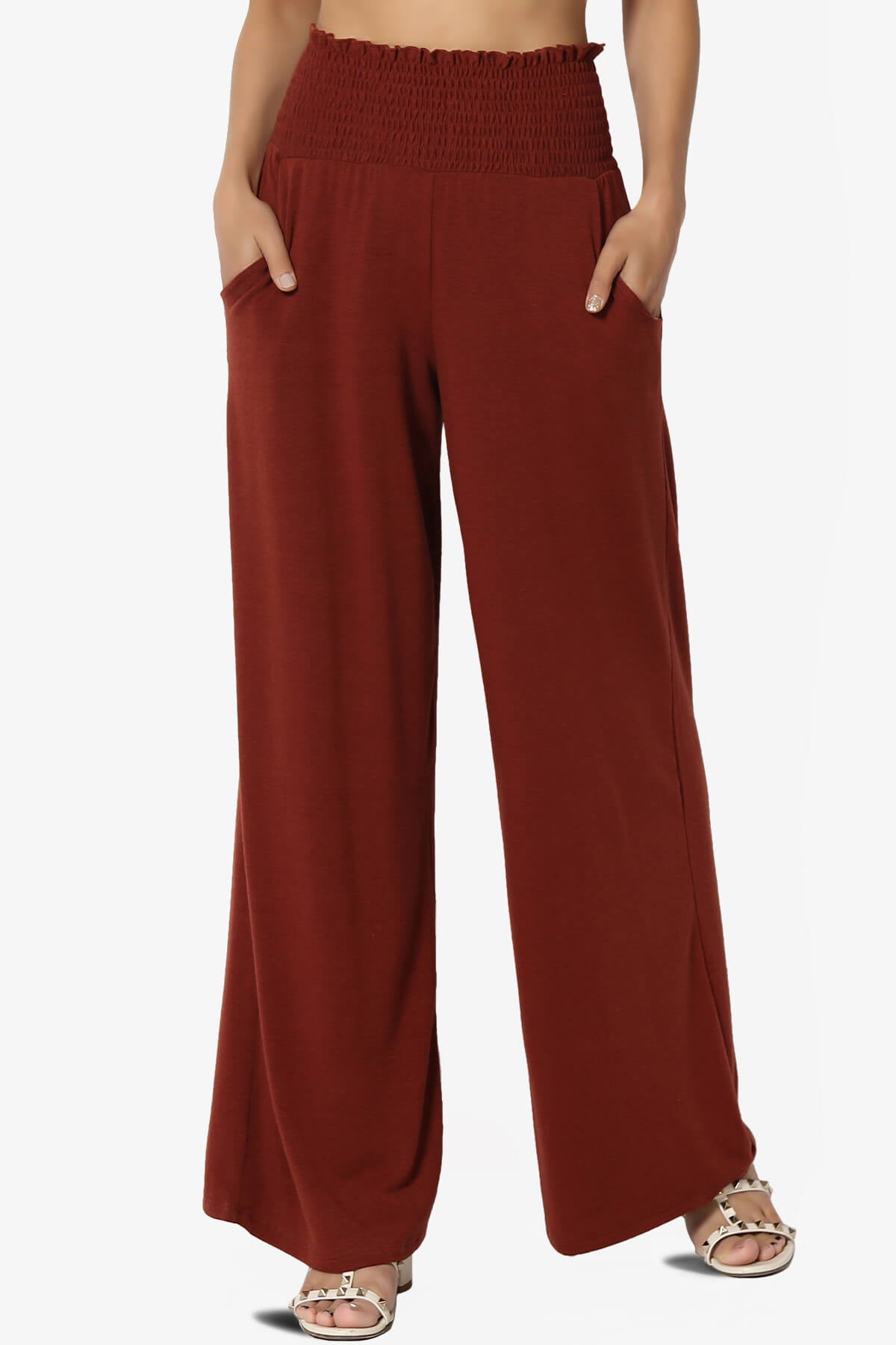 Estella Smocked Waist Lounge Pants DARK RUST_1