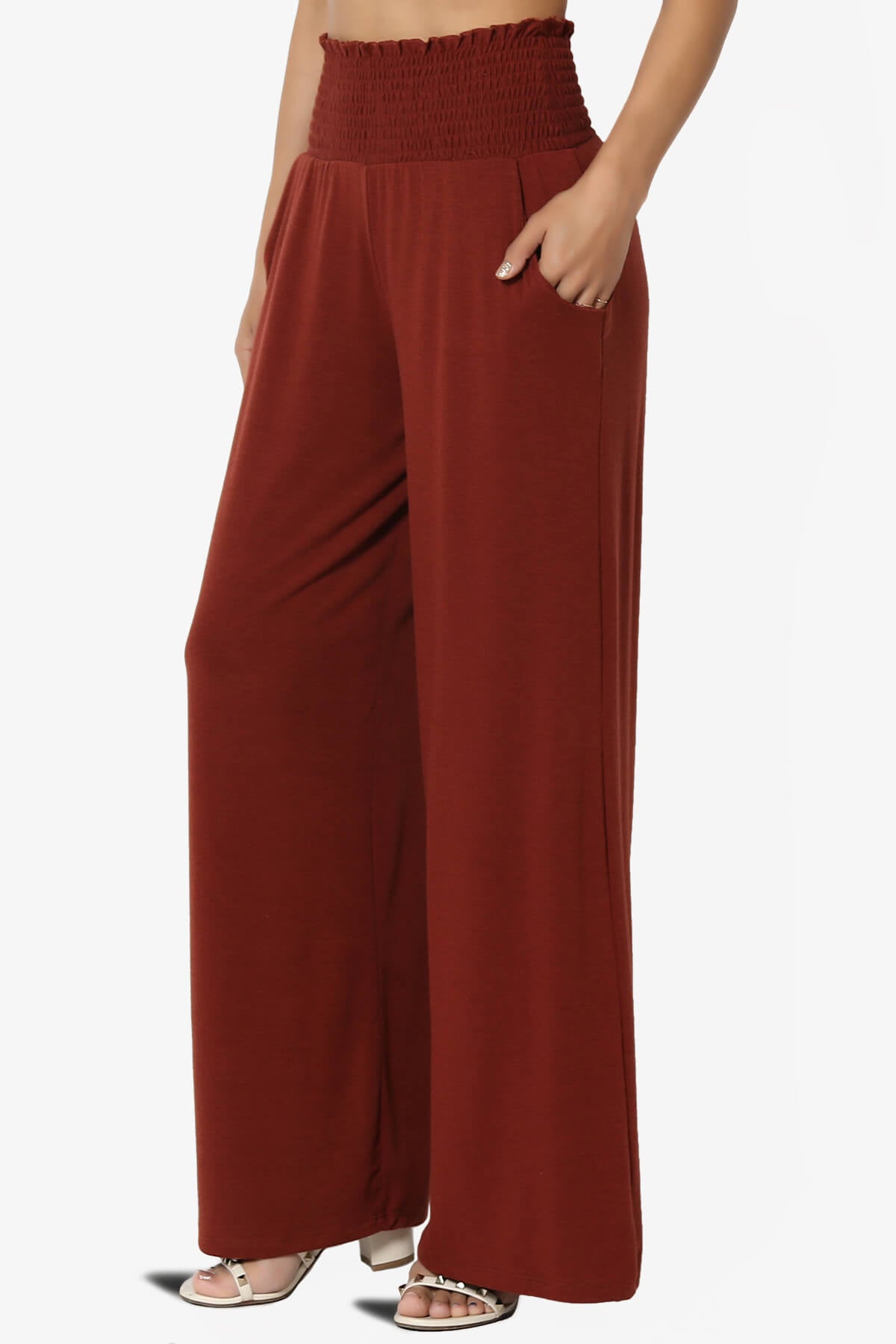 Estella Smocked Waist Lounge Pants DARK RUST_3