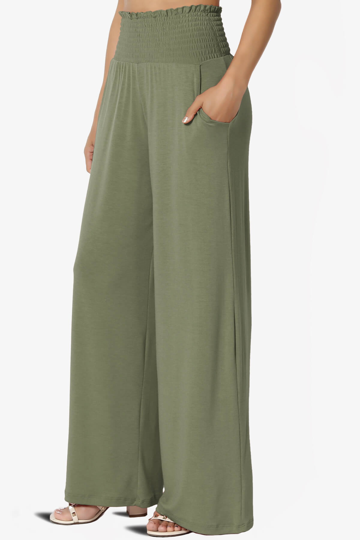 Estella Smocked Waist Lounge Pants DUSTY OLIVE_3