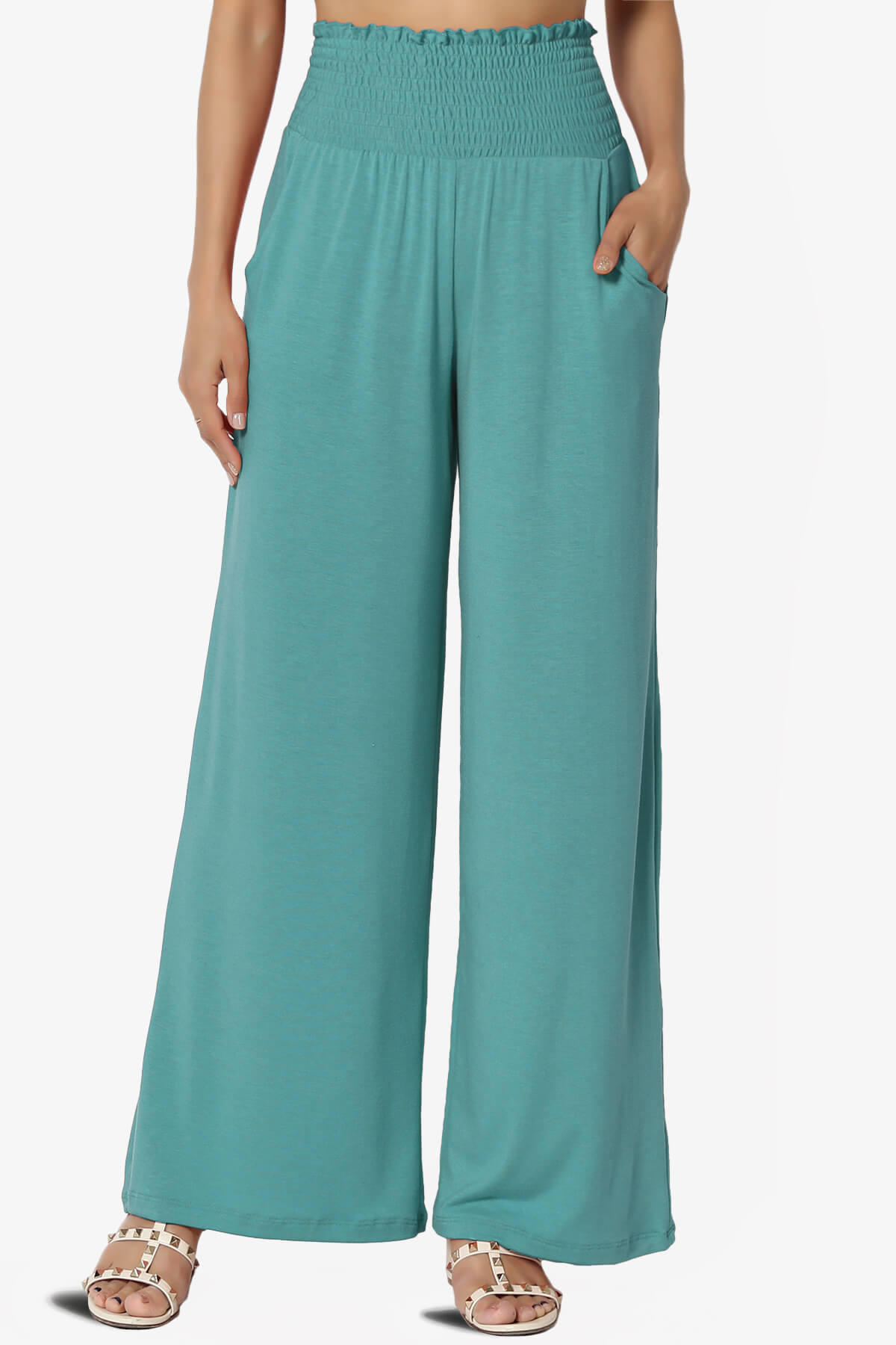 Estella Smocked Waist Lounge Pants DUSTY TEAL_1