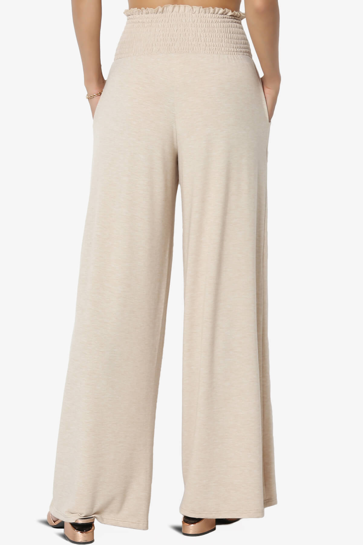 Estella Smocked Waist Lounge Pants HEATHER BEIGE_2