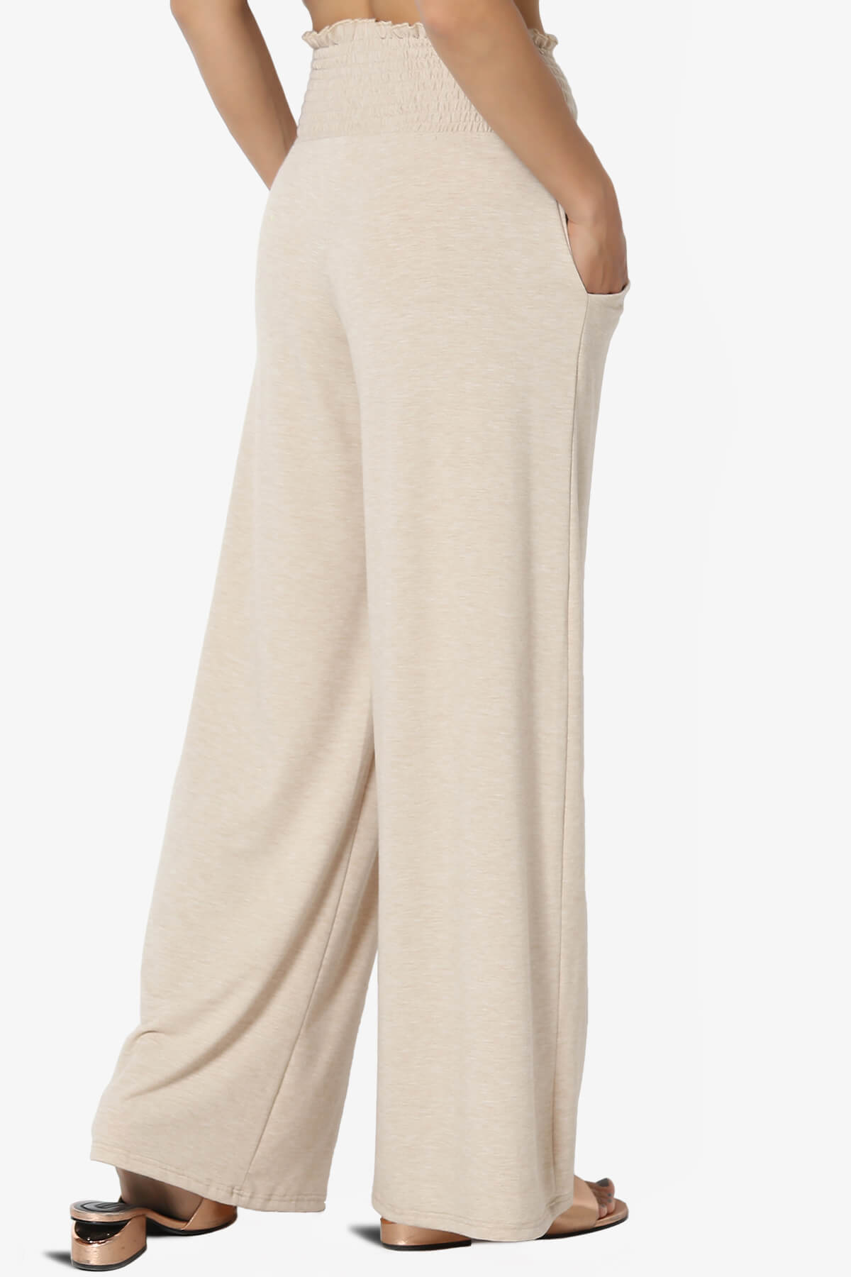 Estella Smocked Waist Lounge Pants HEATHER BEIGE_4