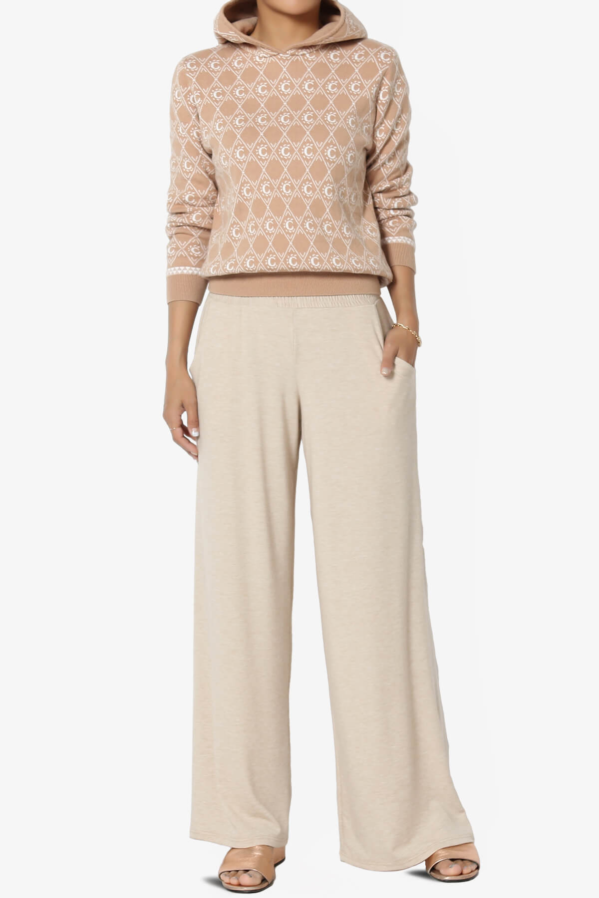 Estella Smocked Waist Lounge Pants HEATHER BEIGE_6