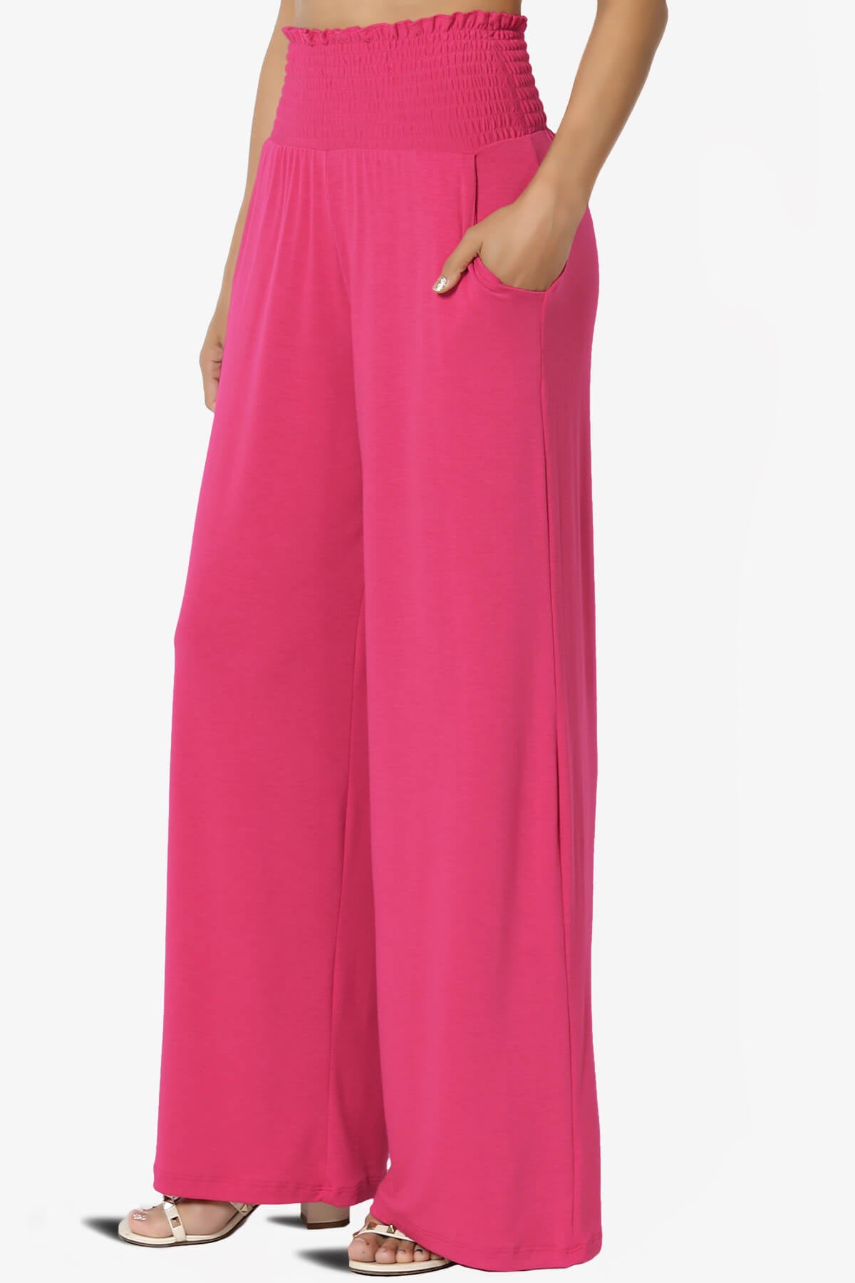 Estella Smocked Waist Lounge Pants HOT PINK_3